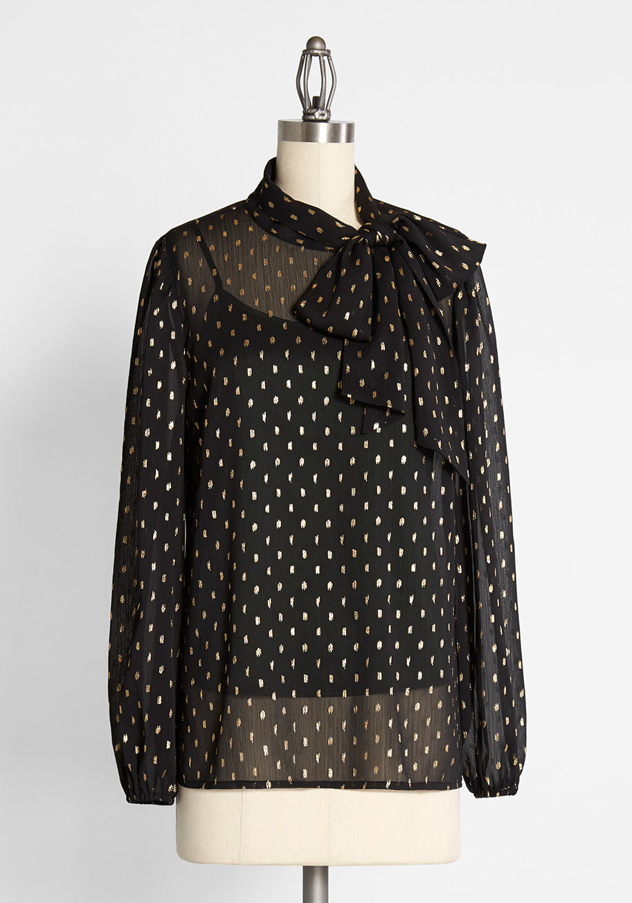 Elegant Long Term Goals Tie Neck Blouse for Women - Office Wear & Business Casual Outfits