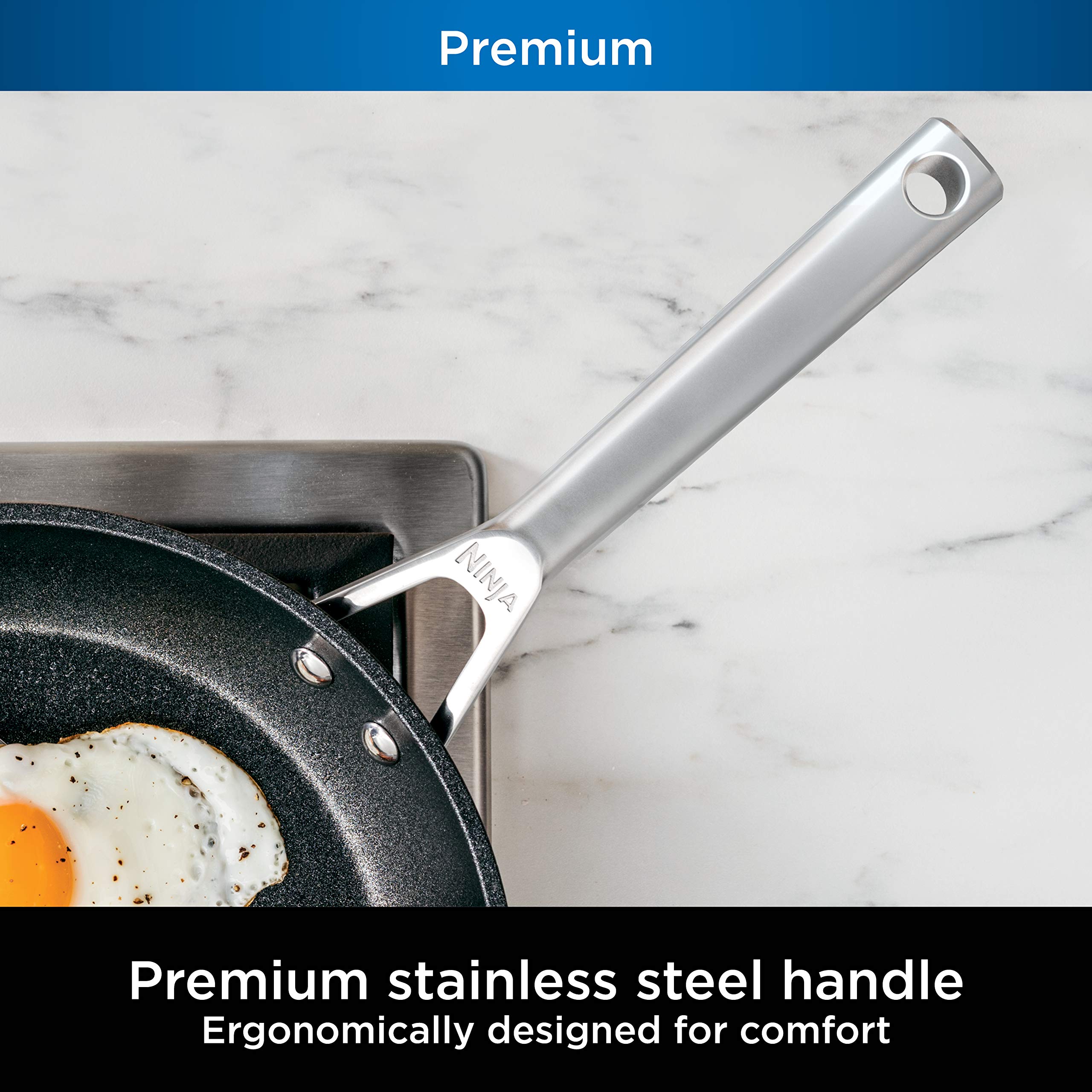 Ninja C30528 Foodi NeverStick Premium 11-Inch Square Grill Pan - Hard-Anodized, Nonstick Cookware, Oven Safe to 500°F, Durable Slate Grey - Perfect for Grilling Steaks, Burgers, and Vegetables Indoor or Outdoor Cooking