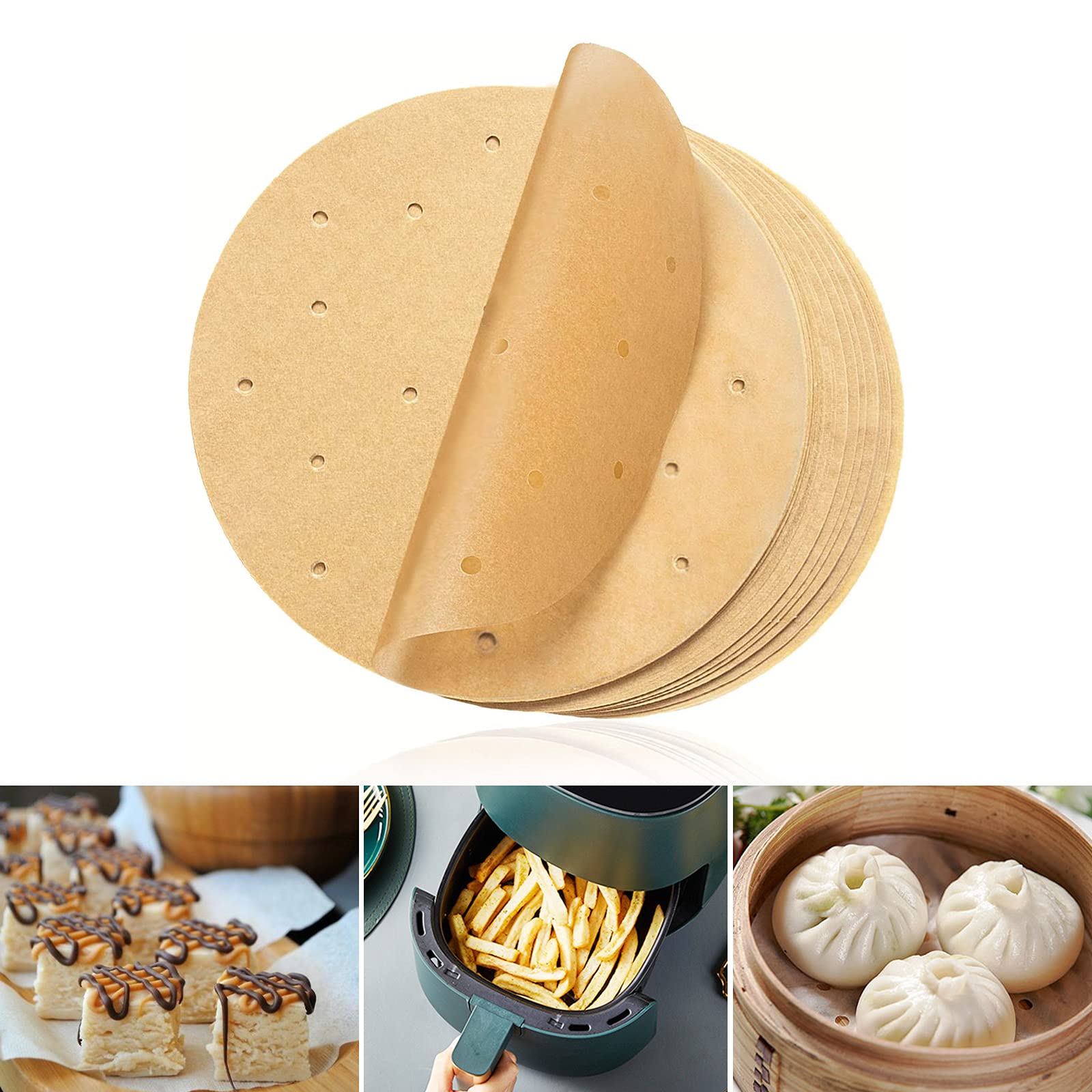 200pcs 7.5 Inch Round Air Fryer Parchment Paper Liners - Premium Perforated Non-Stick Baking Sheets for Philips, Ninja, Cosori & Most Air Fryers - Perfect for Roasting, Steaming & Reheating Food