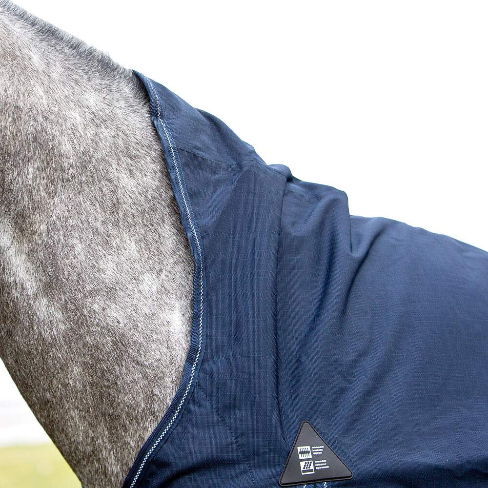 HORZE Avalanche 1200D Ripstop High Neck Medium Weight Waterproof Horse Turnout Blanket (150g Fill) - Peacoat Dark Blue - 75 inch - Ideal for Cold Weather Horse Riding and Stable Use