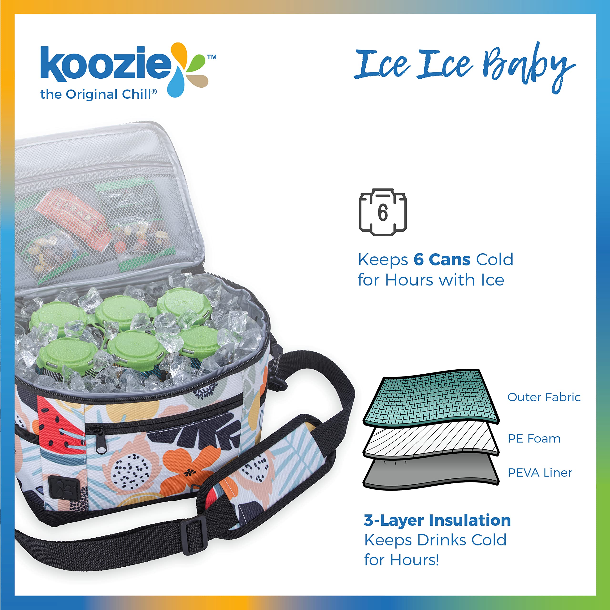 KOOZIE Small Insulated Lunch Cooler Bag - 6 Can Soft-Sided Collapsible Lunch Box for Women, Portable for Work, Camping, Beach, Travel, Picnics, and Outdoor Adventures