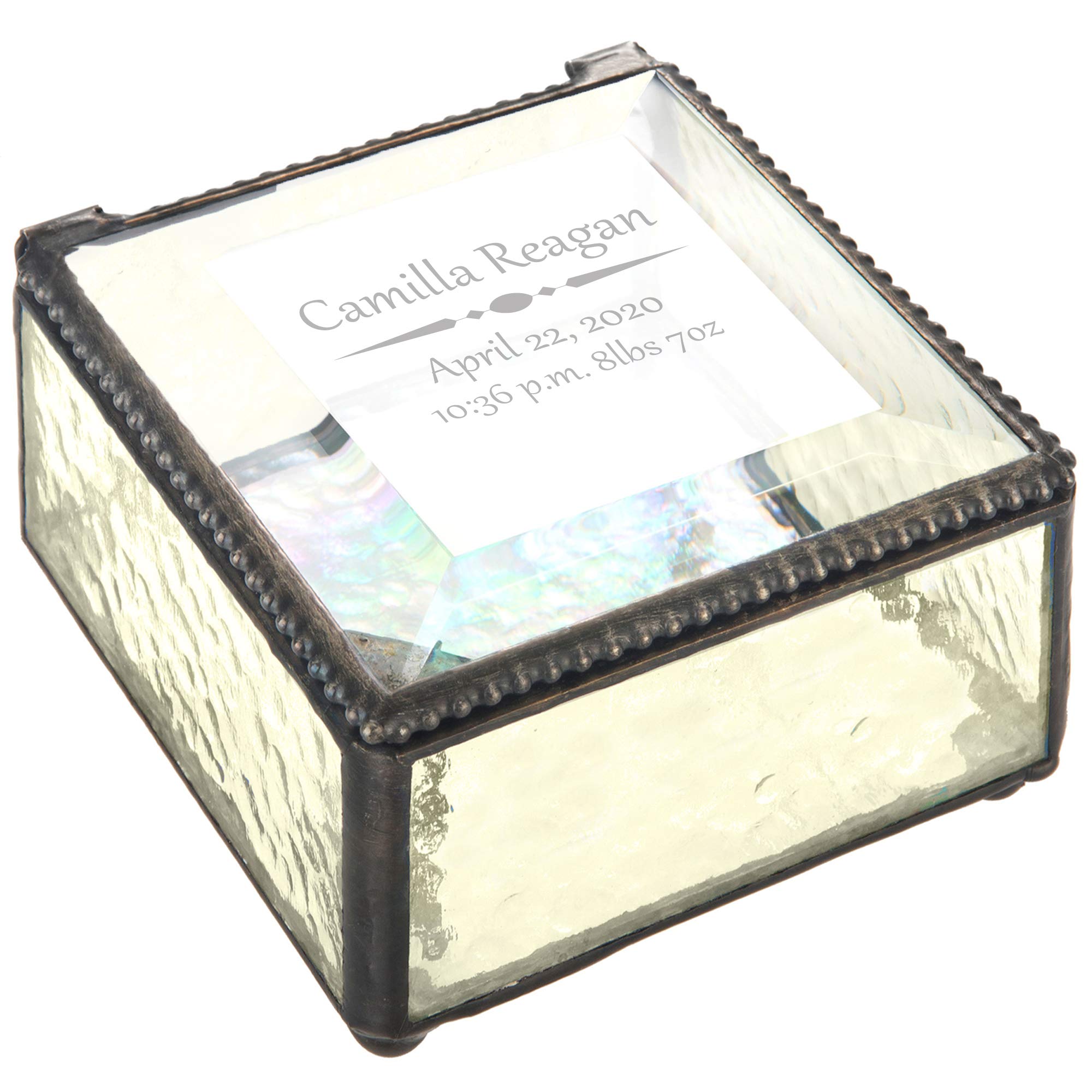 Personalized Baby Keepsake Box - Engraved Glass Jewelry Gift for Newborn Nursery Decor (Yellow)