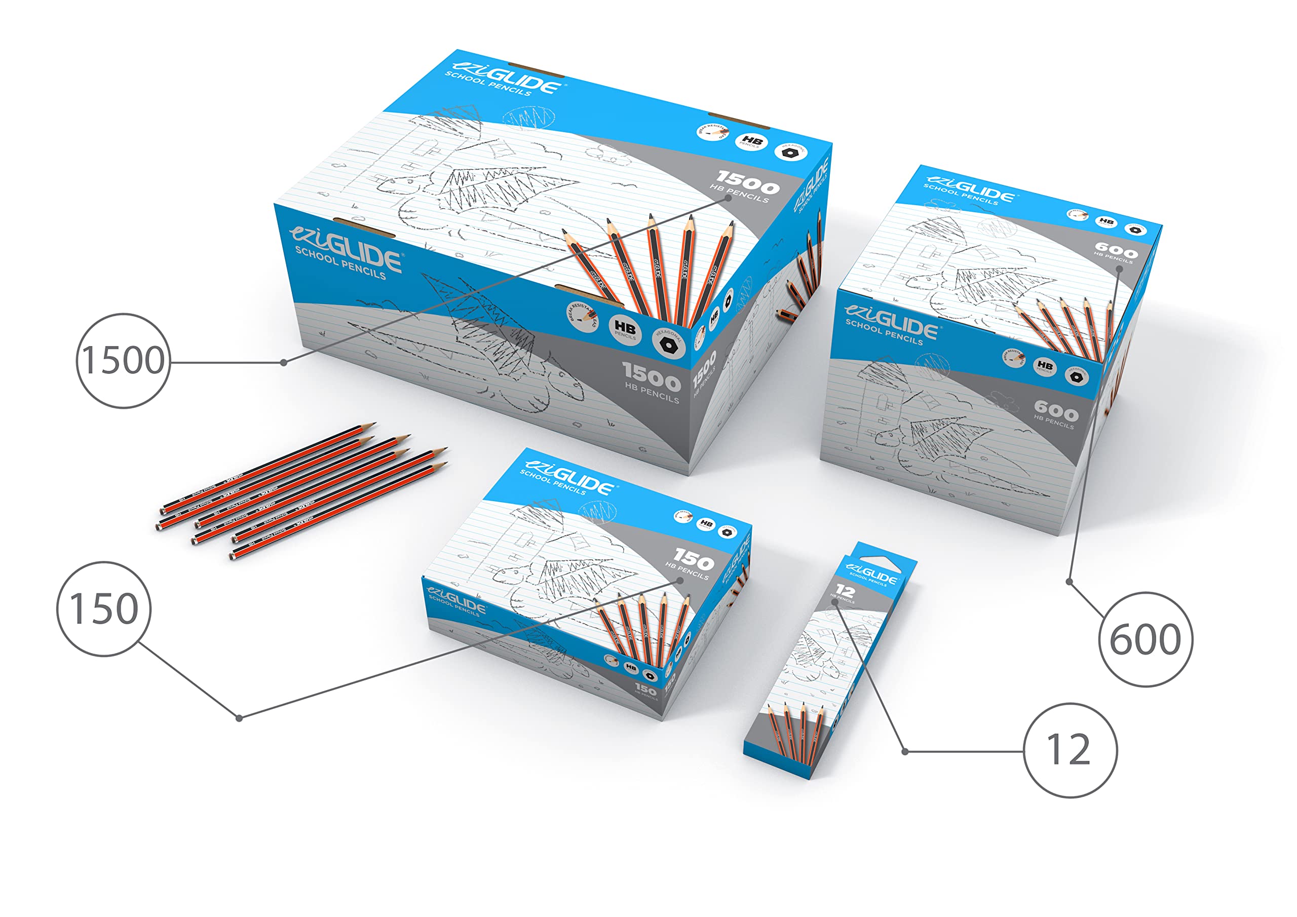 Eziglide HB Pencils, 12 Pack - Hexagonal Graphite Drawing Pencils with Break-Resistant Super Bonded Lead for School, Office & Sketching | Perfect for Writing, Art Projects & Professional Drafting