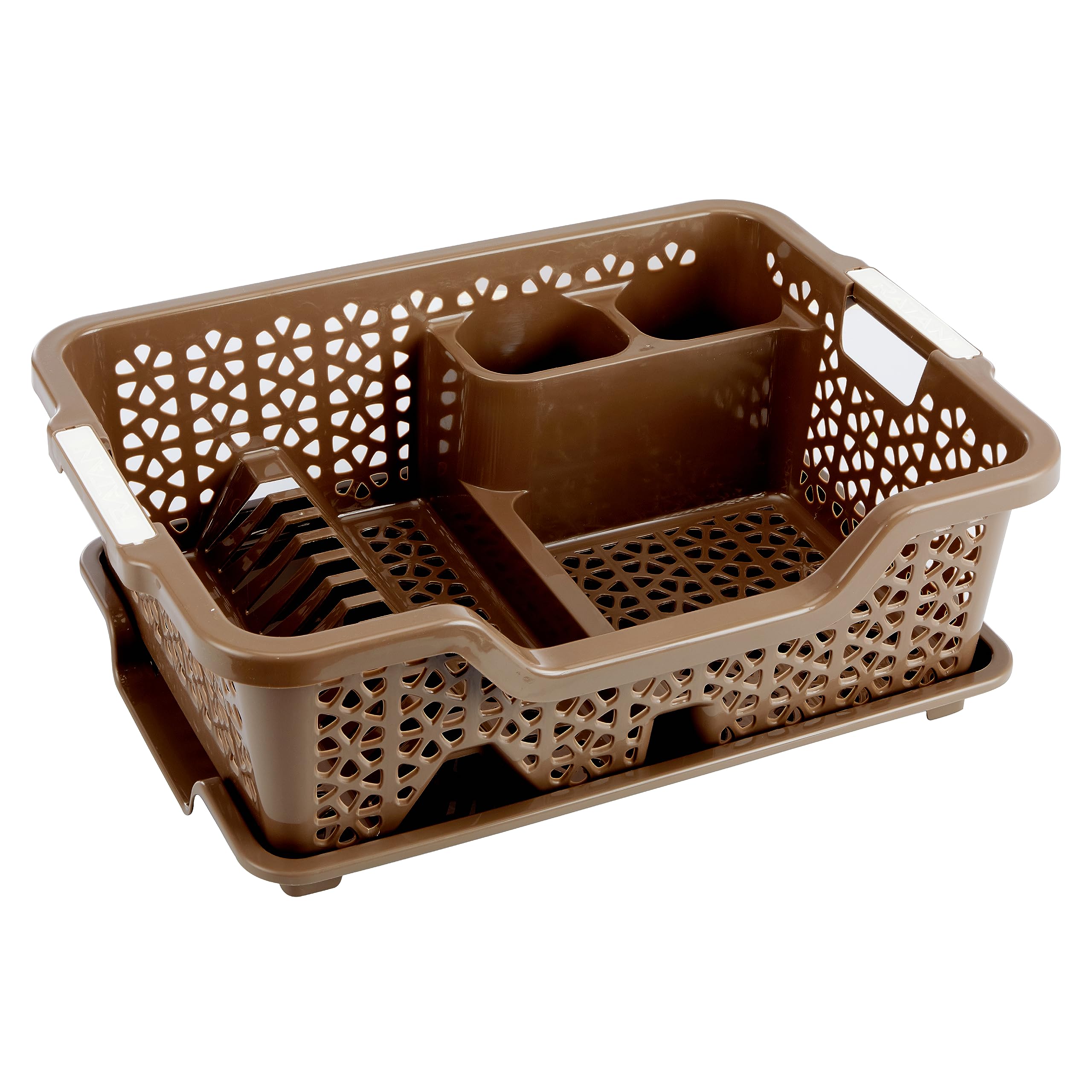 KOLORR Florina Extra Large Dish Rack with Drainer Tray - 22 x 16 Inches Jumbo Kitchen Sink Organizer | Brown Countertop Drying Rack for Utensils, Plates & Cups | Perfect for Small Kitchens & Apartments