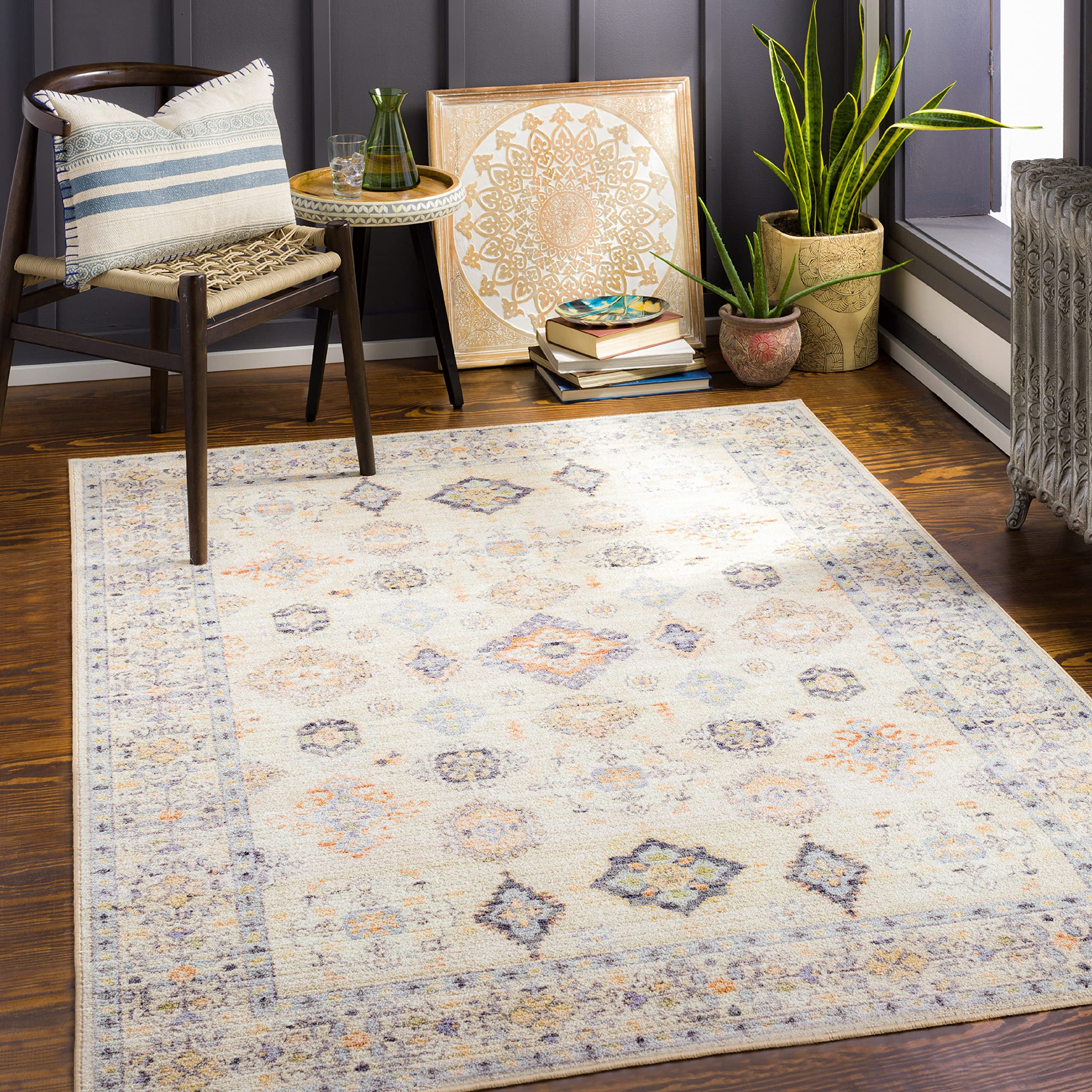 Mark&Day Washable 5x7 Area Rug - Park Forest Traditional Beige, Orange & Grey Machine Washable Carpet for Living Room, Bedroom, Kitchen | Soft & Durable Floor Mat for Home Decor, Pet-Friendly & Easy Clean (5'3