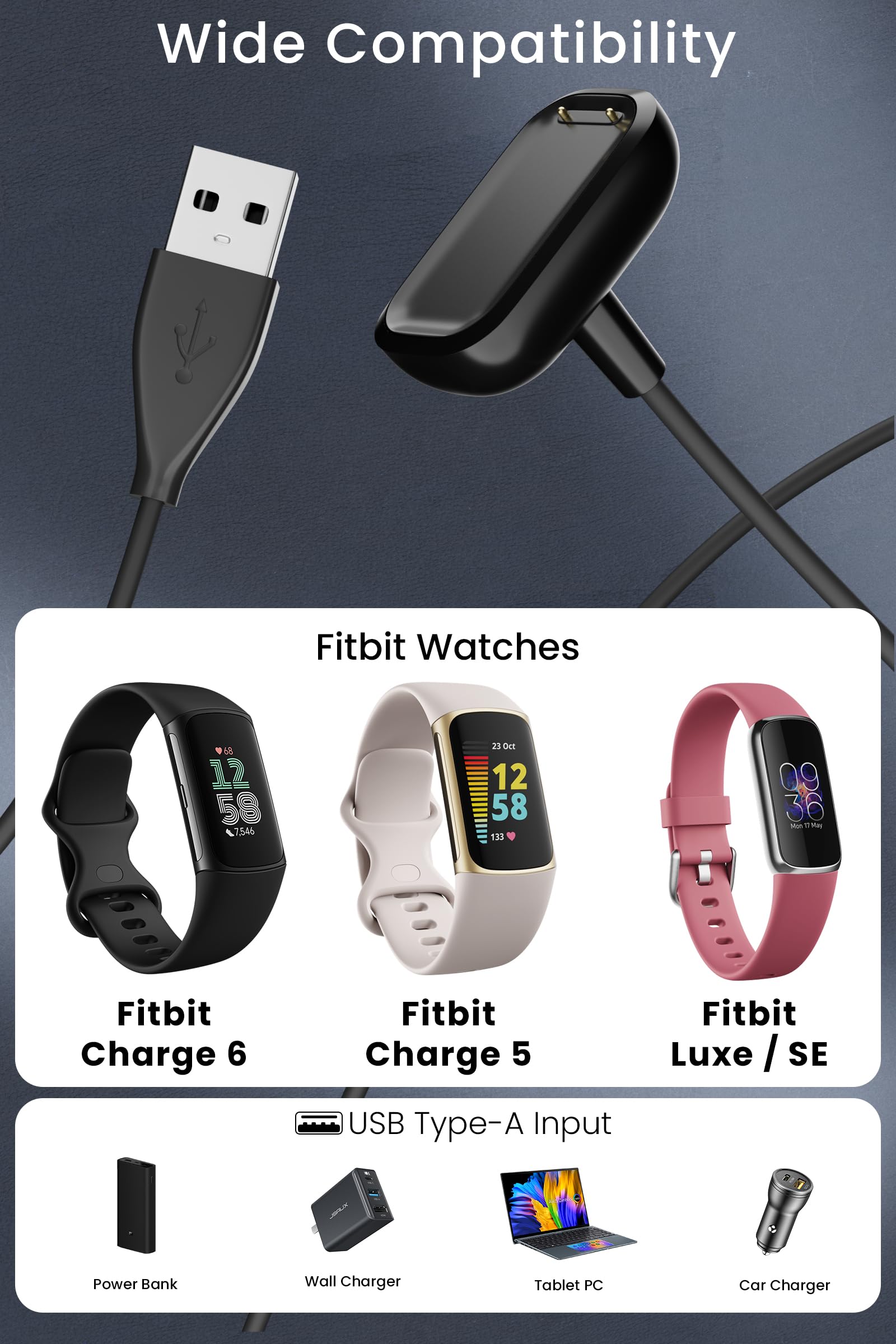 Original Title: Charger for Fitbit Charge 5,Charge 6,Luxe Fitness & Wellness Tracker Charging Cable. Optimized Title: Fitbit Charge 5/6 & Luxe Charger - Fast Charging Cable for Fitness Trackers - Perfect for Home, Gym & Travel Use