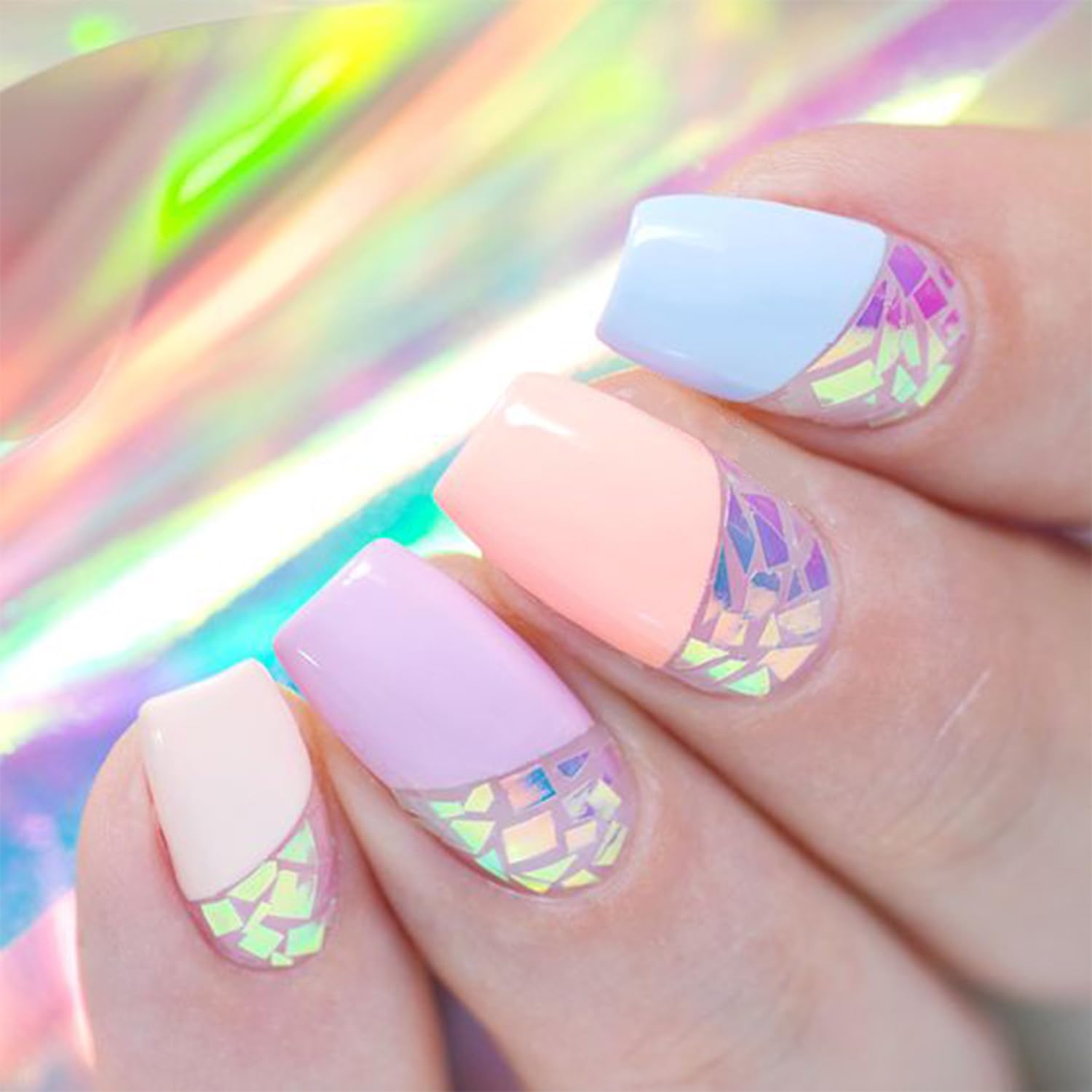 Holographic Nail Foil Stickers Set - 6 Boxes of Shiny Aurora Glass Paper Transfer Decals for Acrylic Nails & Manicure | DIY French Nail Art Supplies for Girls | Perfect for Home Salon, Parties & Gift Giving