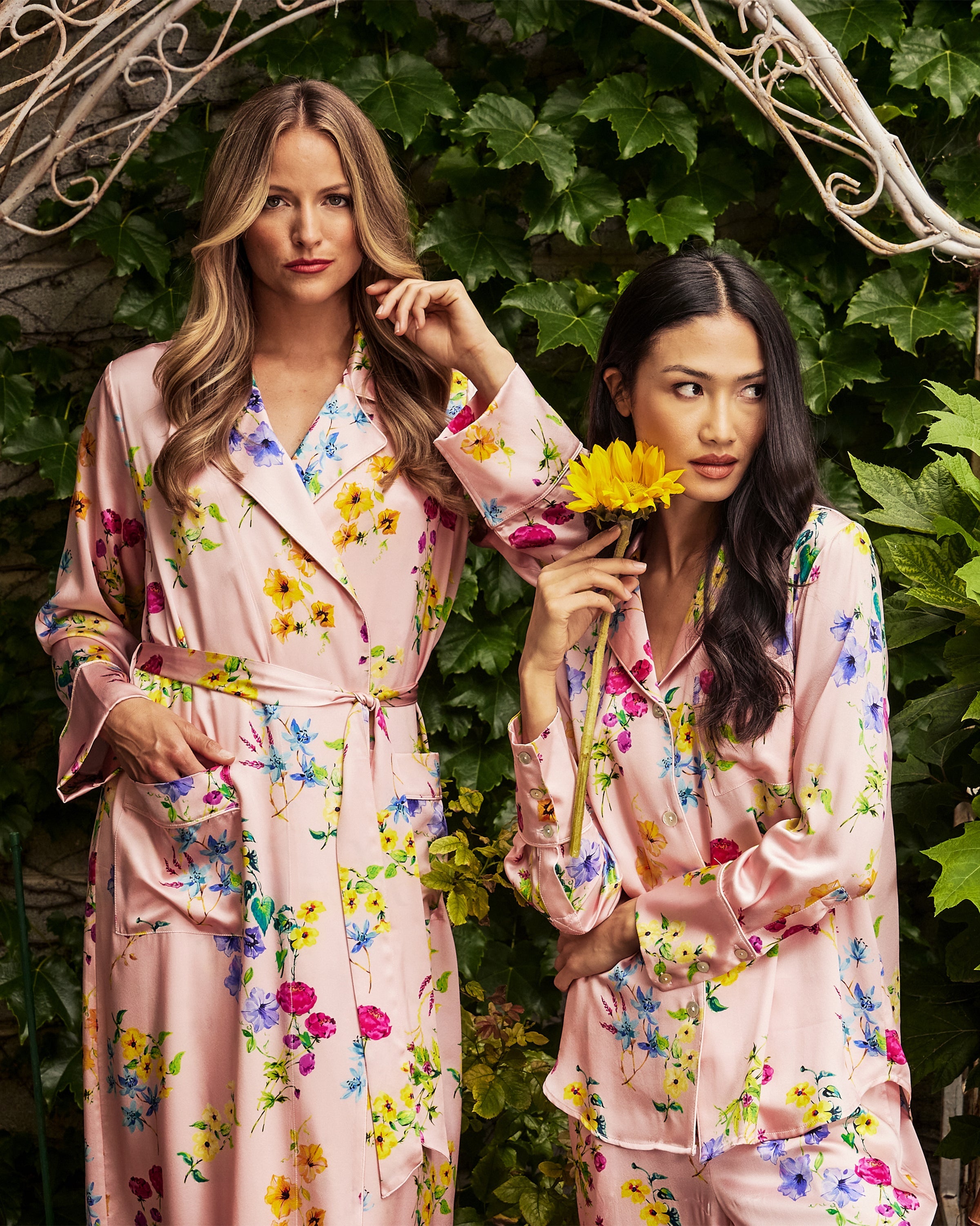 Women's Silk Pajama Set - Soft Blush Pink Floral Print Sleepwear for Women | Perfect for Relaxing at Home, Spa Days & Romantic Getaways