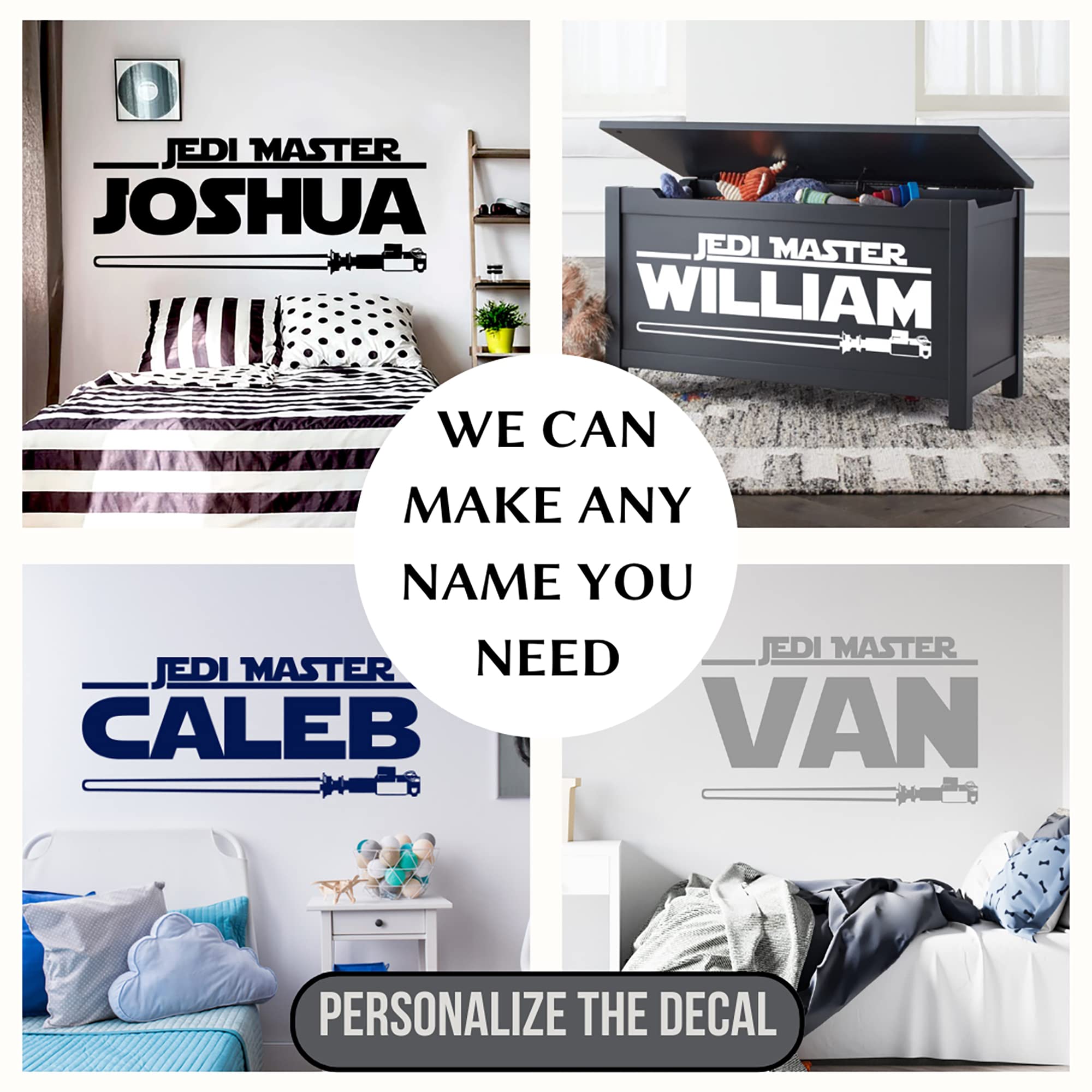 Personalized Jedi Master Name Wall Decal - Custom Vinyl Wall Sticker for Nursery & Boys Room Decor - Perfect for Star Wars Themed Bedrooms & Kids Party Decorations