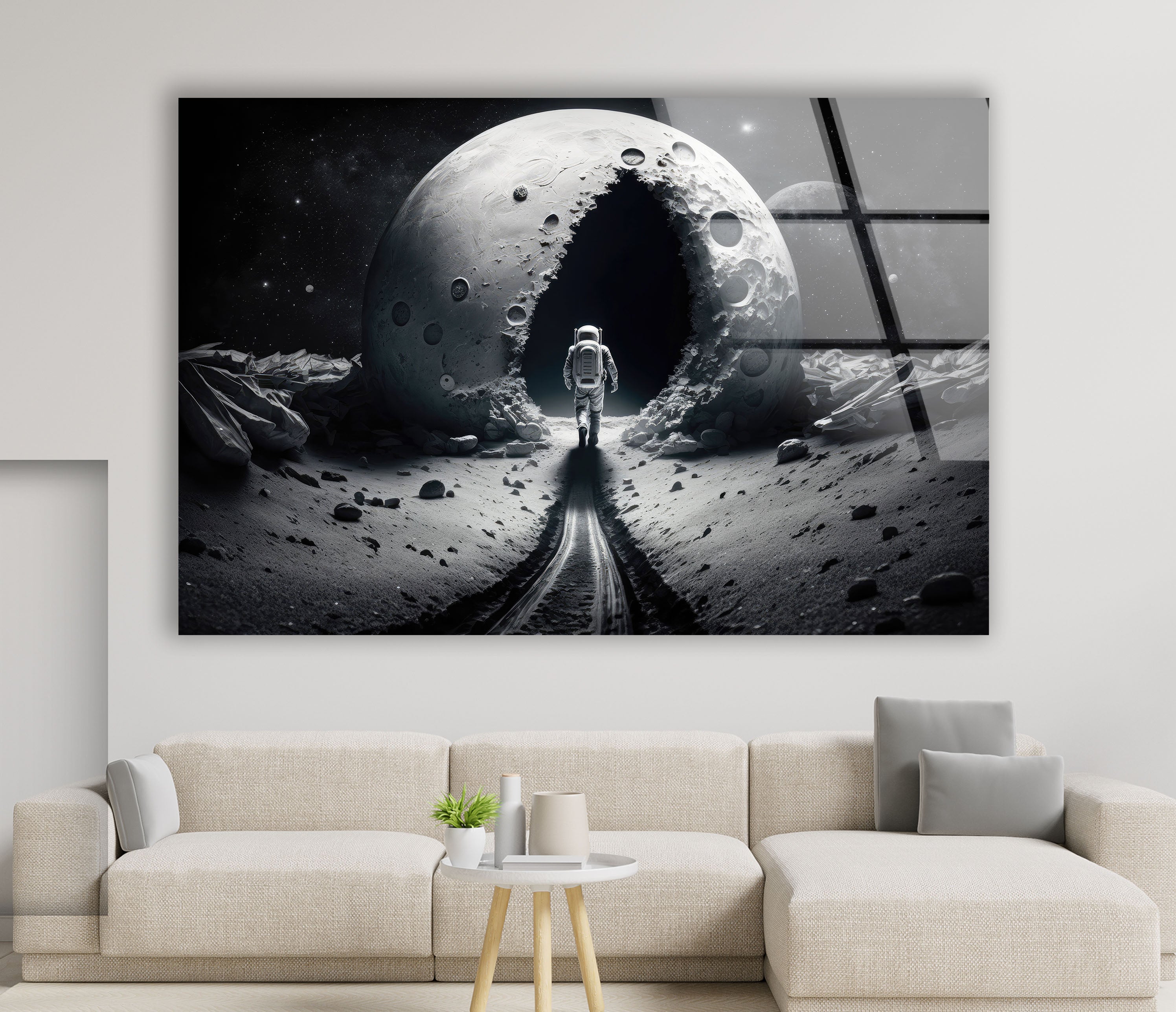 Astronaut Moonwalk Wall Art - Surreal Space Galaxy Glass Print for Home & Office Decor | Unique Sci-Fi Poster for Living Room, Bedroom, or Gift