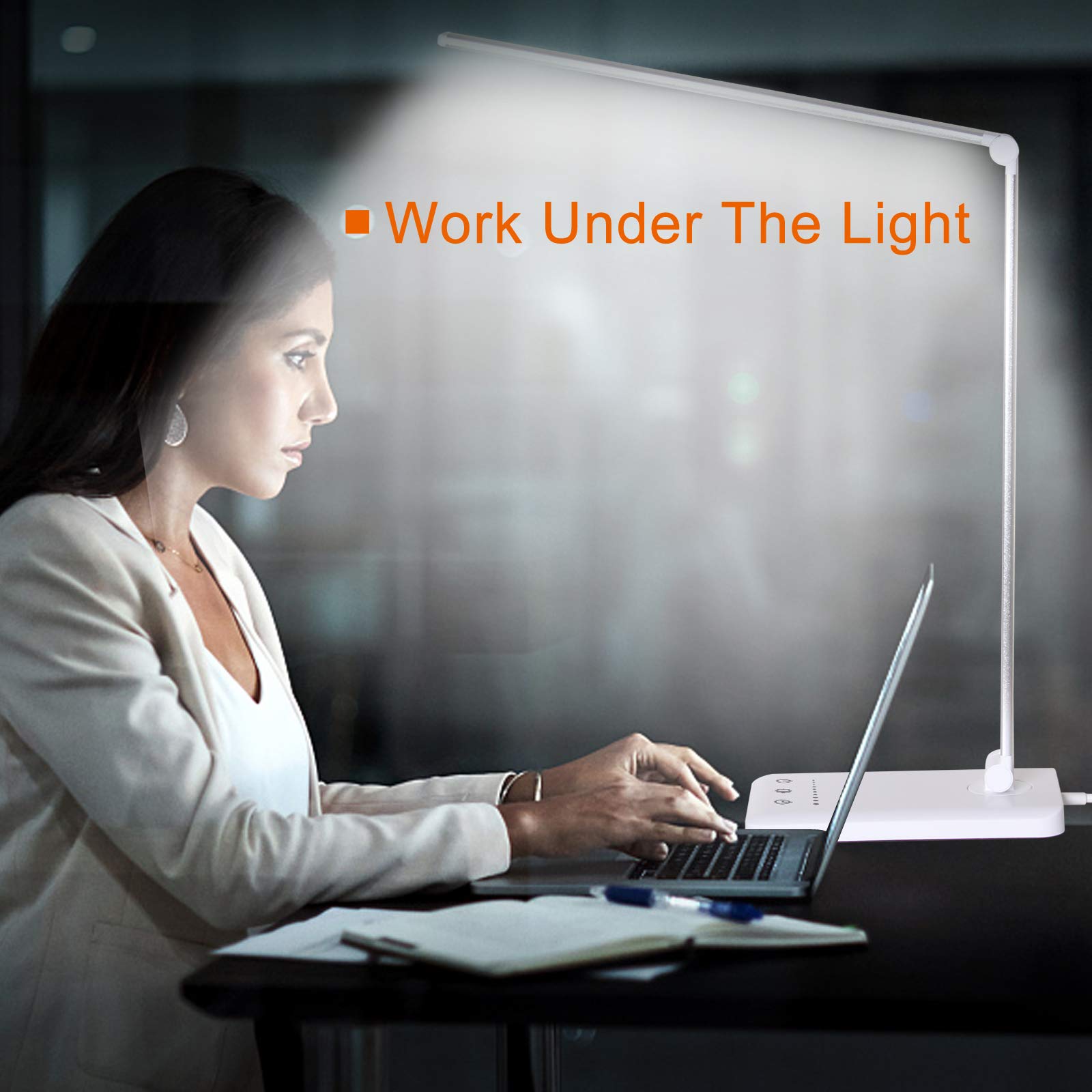 Himigo LED Desk Lamp with USB Charging - Eye-Caring Stepless Dimmable Office Table Light, 4000mAh Battery, Foldable Design, Touch Control, 30/60min Timer, 5 Lighting Modes & 5 Brightness Levels - Perfect for Home Office, Reading, Studying & Nightstand Use