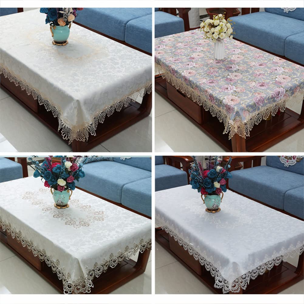 Luxury Floral Embroidered Tablecloth - European Style Lace Trim Coffee Table Cover 57x57 Inch Wrinkle-Free Fabric for Dining Room, Kitchen, Wedding & Home Decor