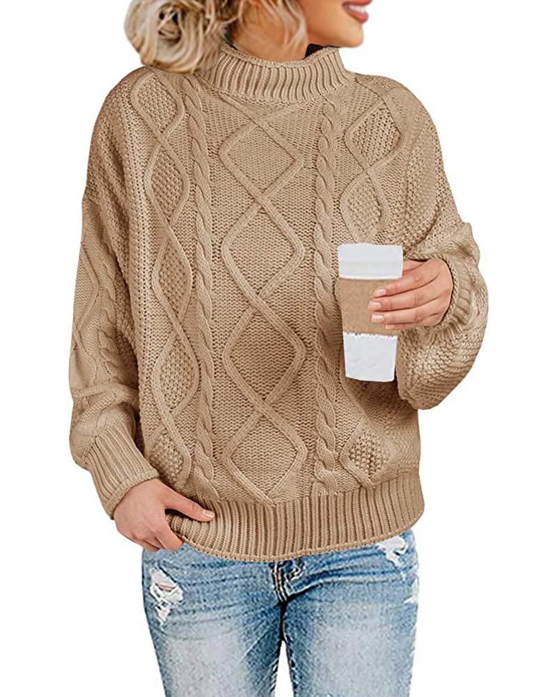 Women's Oversized Cable Knit Turtleneck Sweater - Batwing Long Sleeve Loose Fit Chunky Pullover Jumper Top for Fall Winter Fashion, Casual Outfits & Cozy Layering