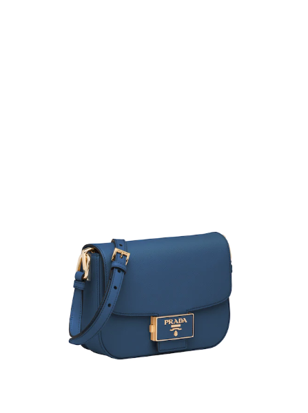 Prada Emblème Saffiano Leather Crossbody Bag for Women - Blue Luxury Designer Handbag for Work, Travel & Evening Events