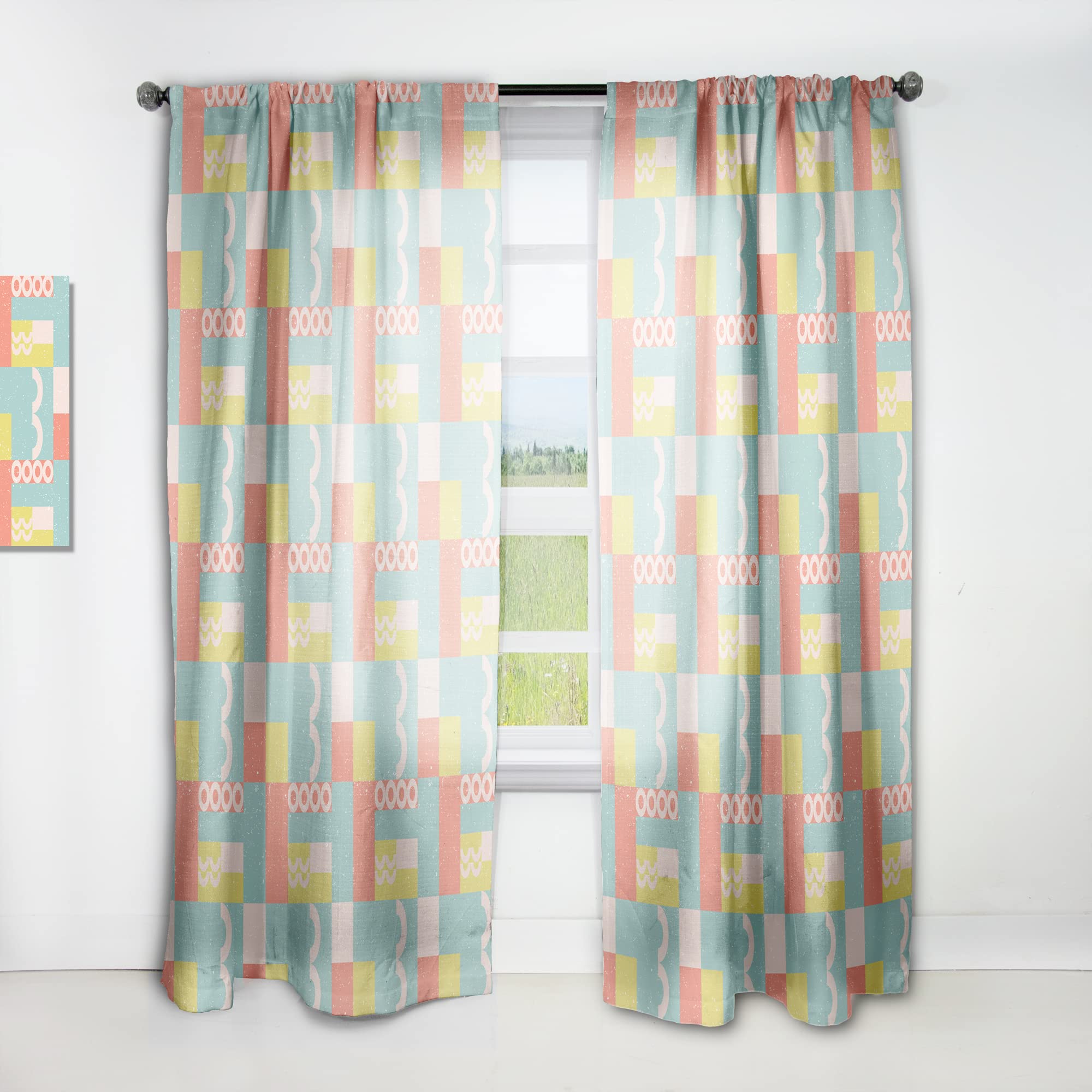 DesignQ Retro Abstract Curtains - Thermal Insulated Single Panel (52x108) for Bedroom & Living Room - Perfect for Home Decor & Temperature Control