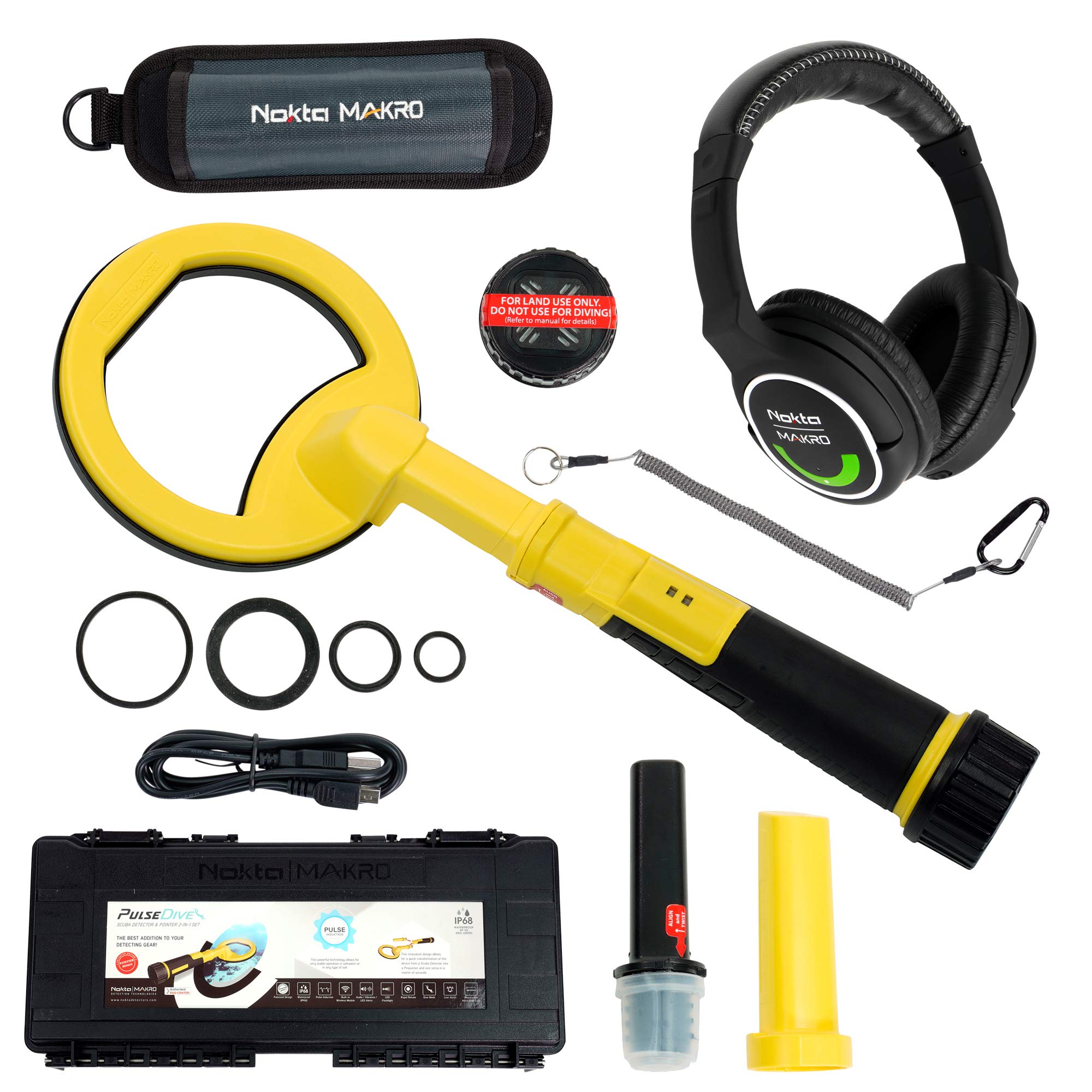 Nokta Makro PulseDive Scuba Pinpointer Metal Detector - Yellow Bundle with Wireless Headphones for Underwater Treasure Hunting & Beach Metal Detecting