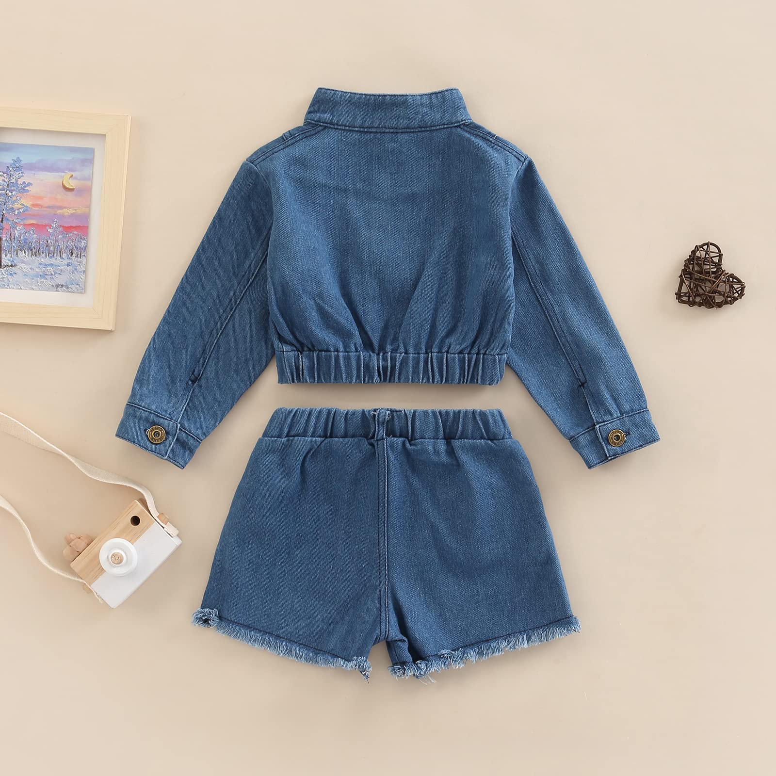 2 Piece Toddler Girl Outfits - Cute Long Sleeve Zip Up Denim Cropped Jacket & Jeans Shorts Set | Casual Spring Fall Outfits for Baby Girls | Perfect for Playdates, Daycare & Family Photos