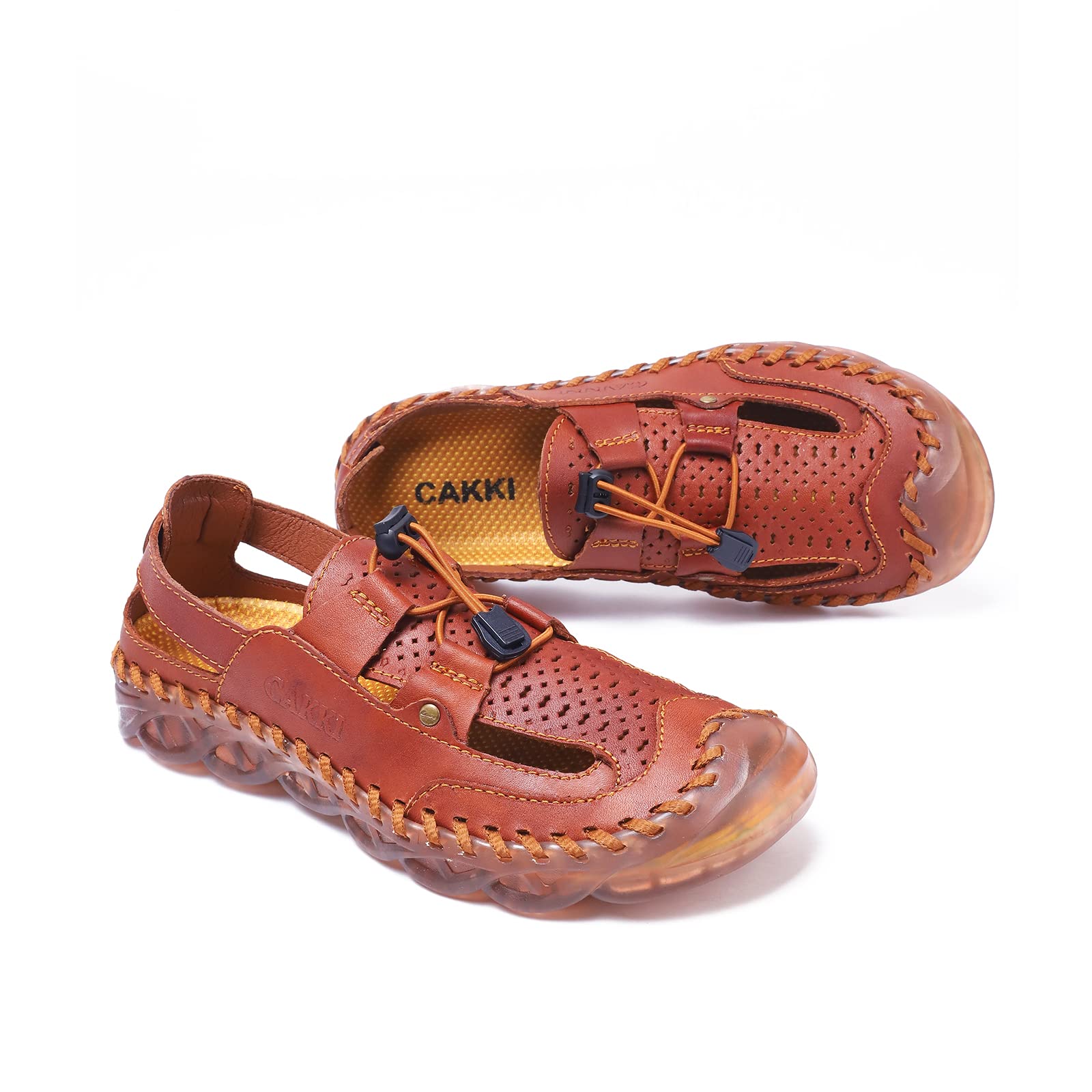 **Men's Genuine Leather Wide Width Sandals - Handmade Outdoor Hiking & Closed Toe Sport Sandals for Walking, Travel & Adventure**
