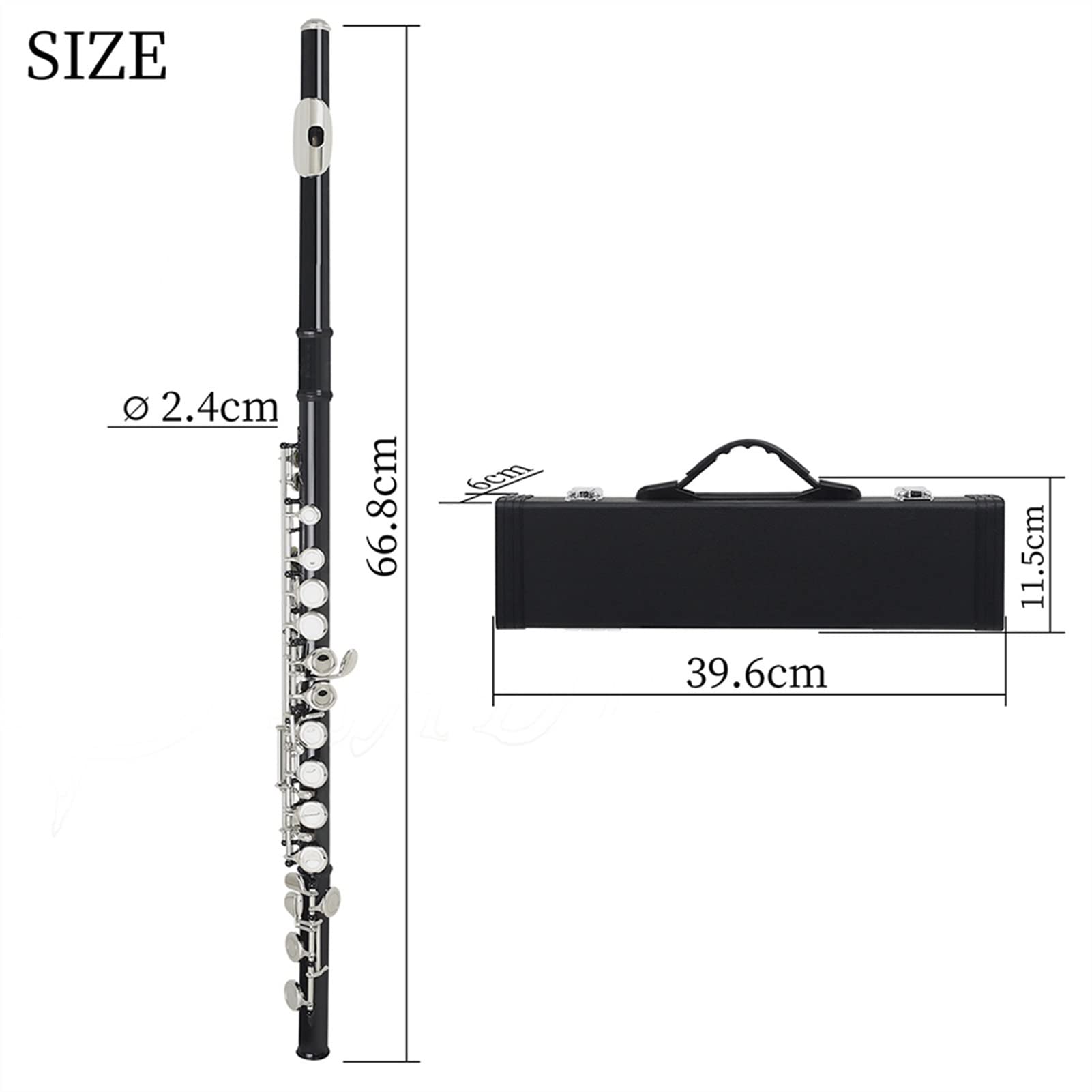 Silver Key Cupronickel Flute - 16 Closed Hole C Tone Black Wind Instrument with Case | Professional Band Performance & Music Education