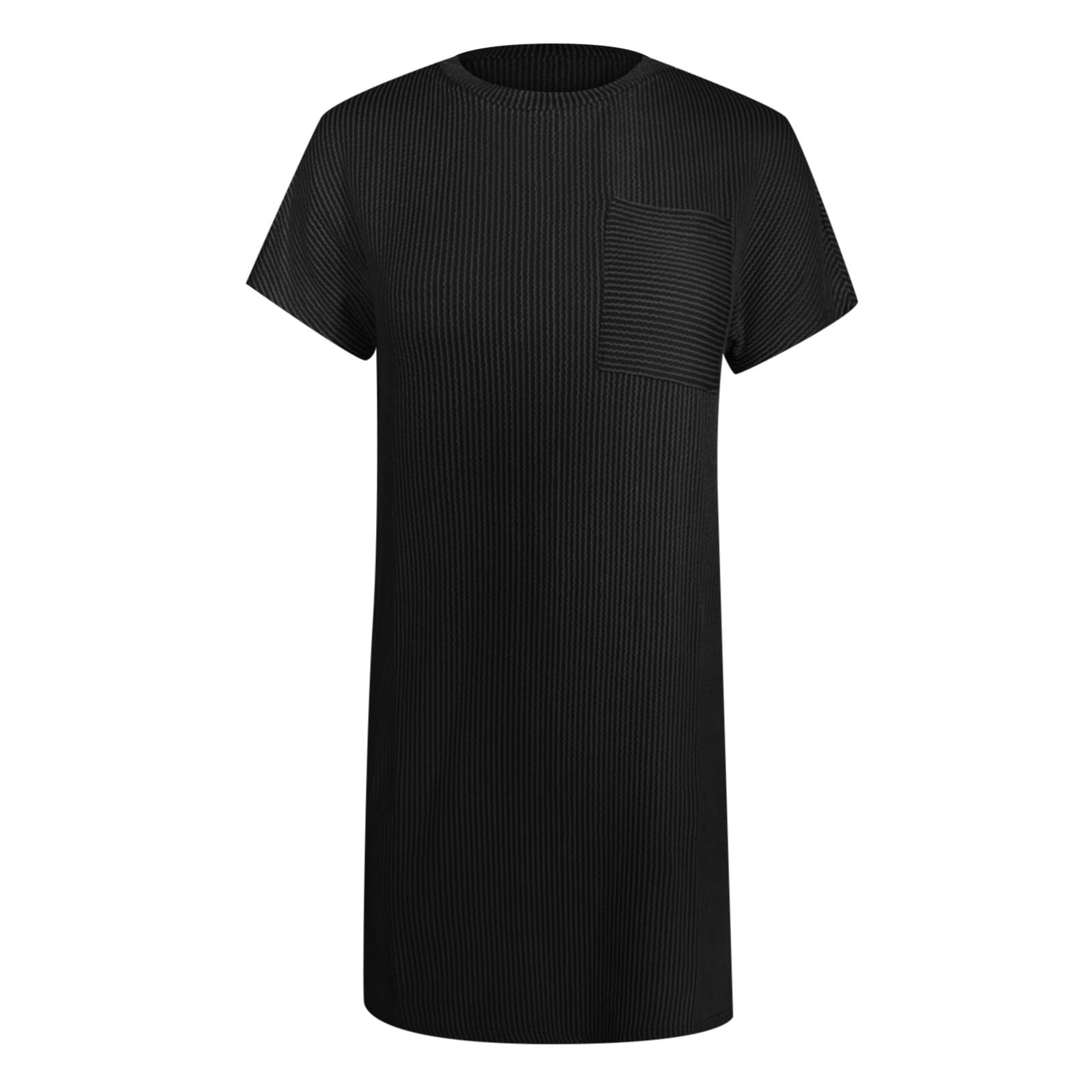 CUPSHER Women's Knit T-Shirt Dress - Black Short Sleeve Loose Fit Plus Size Maternity Dress - Casual Loungewear for Home, Pregnancy & Everyday Wear