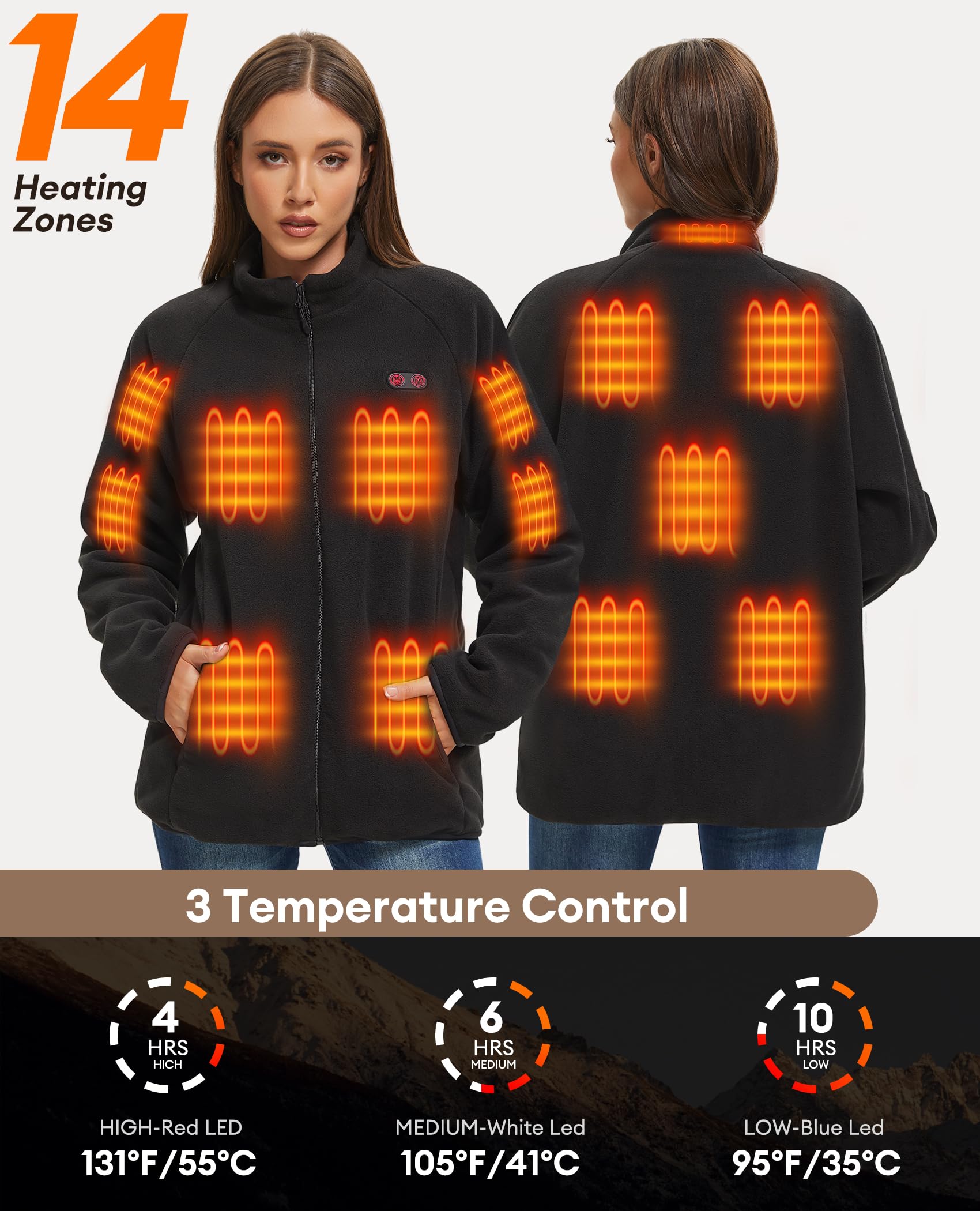 GOZTI Electric Heated Jacket for Men & Women - Soft Fleece Winter Coat with USB Battery Pack - Alpha Size Large in Black - Perfect for Outdoor Work, Camping & Winter Sports