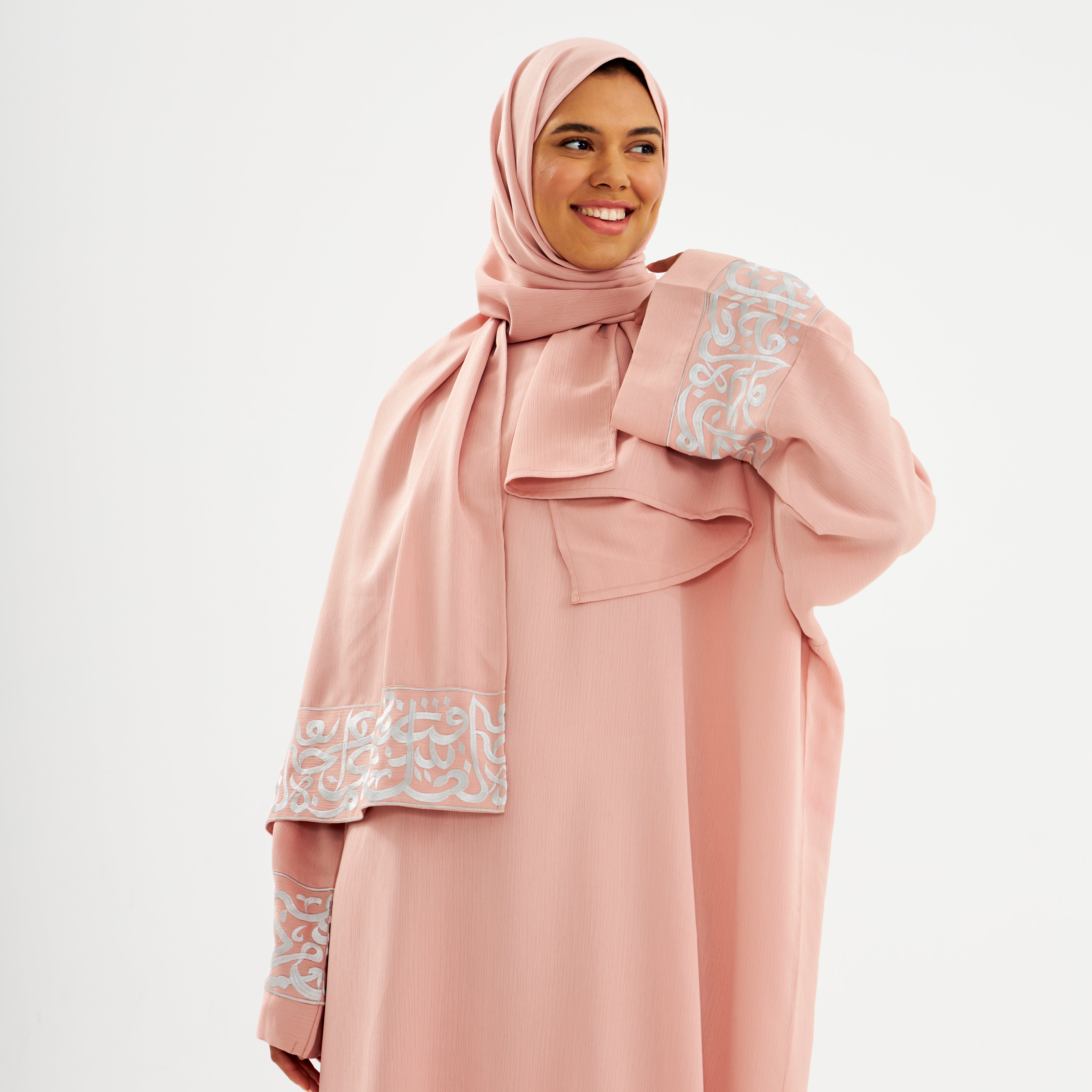 Elegant Pink Layali Ramadan Abaya for Women - Modest Islamic Prayer Dress for Eid, Mosque & Special Occasions