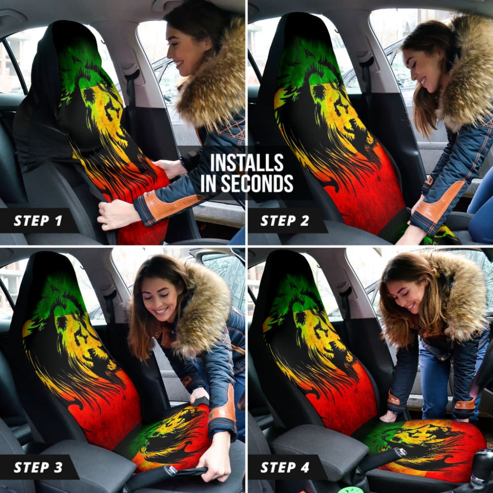 Reggae Rasta Lion Car Seat Covers - Custom Fit for Most Vehicles | Unique Gift for Music Lovers & Car Enthusiasts | Perfect for Road Trips, Daily Commutes & Jamaican Culture Fans