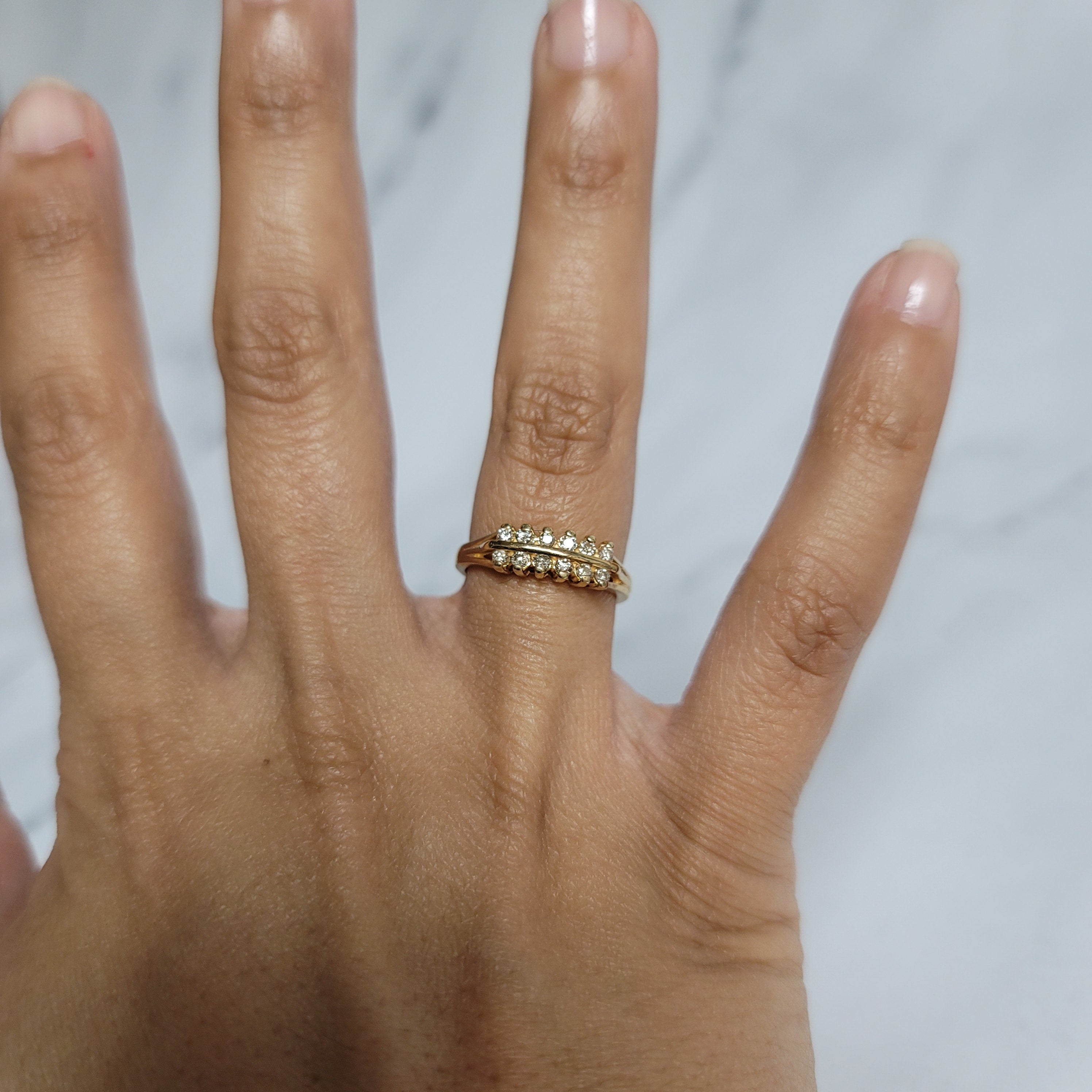 14K Yellow Gold Double Row Prong Diamond Ring 0.34cttw - Elegant Wedding Band, Anniversary Gift for Her, Perfect for Engagement & Special Occasions