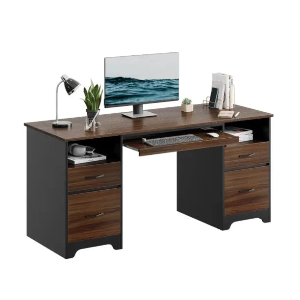 Bestier 59 Inch Home Office Desk with 4 Storage Drawers & Keyboard Tray - Sturdy Writing Workstation for Small Spaces, Gaming & Remote Work Setup