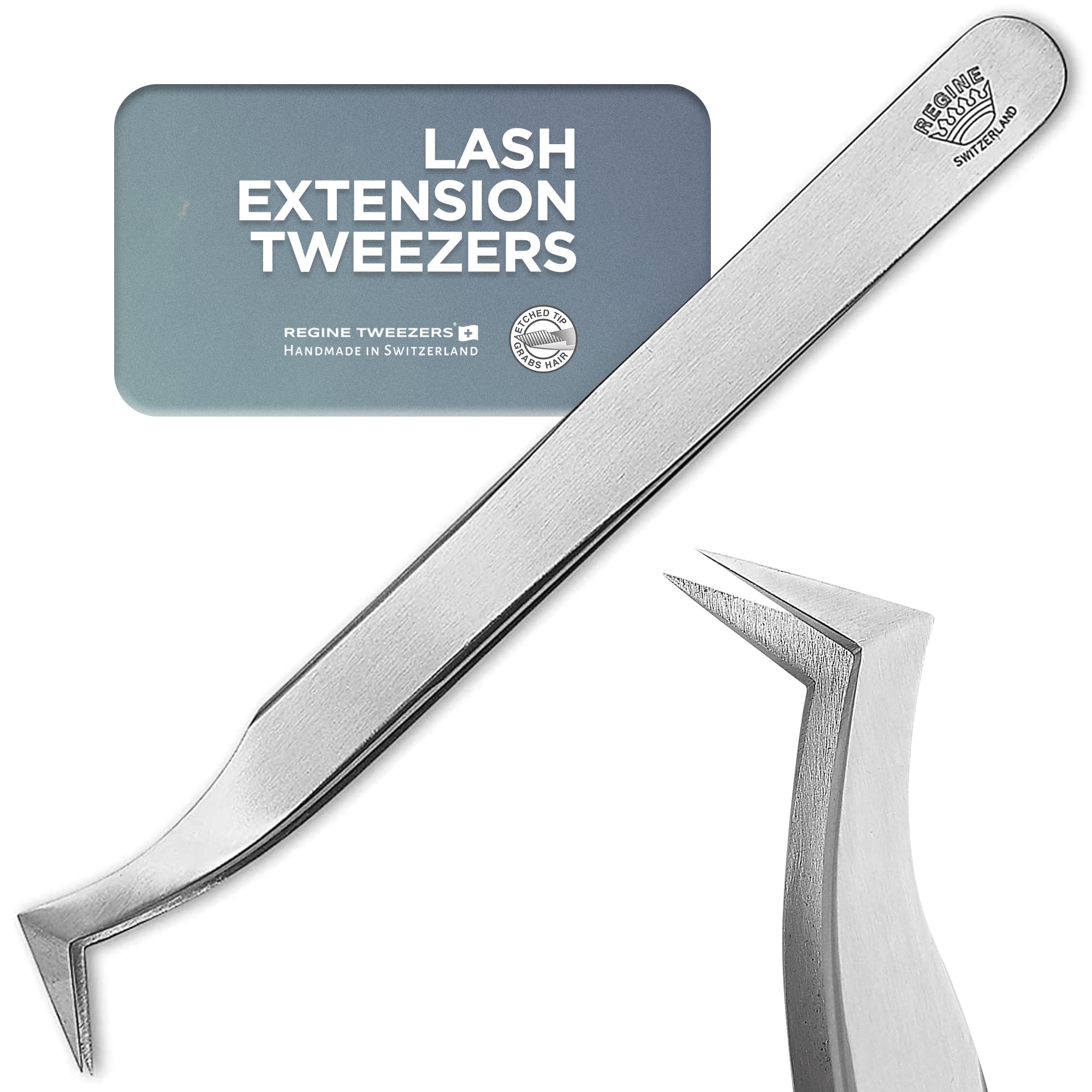 Professional Stainless Steel Lash Extension Tweezers - Precision Curved Eyelash Applicator for False Lashes & Mink Extensions - Beauty Technician Tools for Salon & Home Use - Silver
