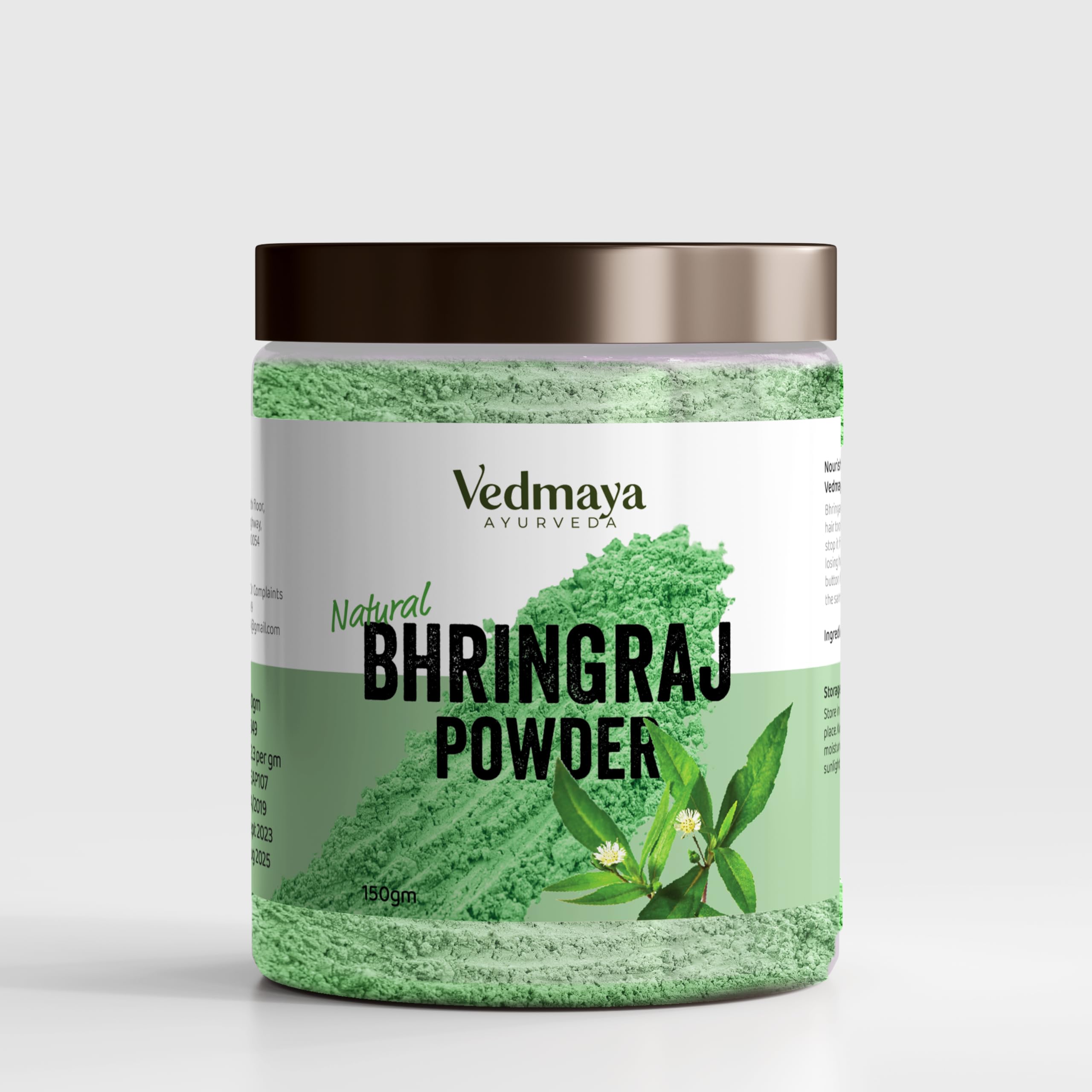 VEDMAYA Pure & Natural Bhringraj Powder (150g) for Hair Growth & Scalp Health | Chemical-Free, Preservative-Free | Hair Mask & Dietary Supplement | Deep Cleansing Natural Hair Treatment - Perfect for DIY Hair Care & Ayurvedic Wellness Routines
