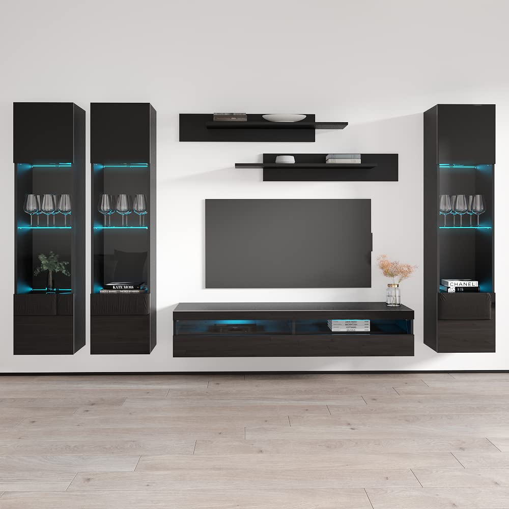 Modern Wall-Mounted TV Stand with Storage Shelves & LED Lights - Fly CD3 35
