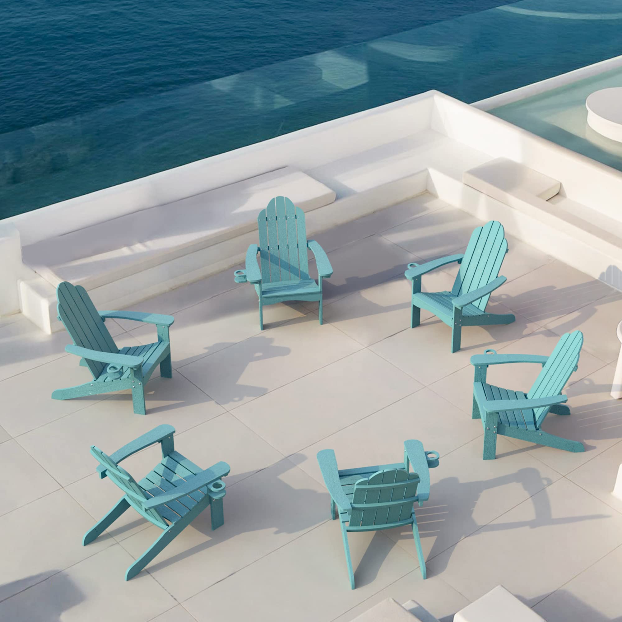 Premium LUE BONA HDPS Adirondack Chairs Set of 4 - Heavy Duty 350LBS Capacity Weather-Resistant Outdoor Patio Furniture with Cup Holder, Modern Plastic Chairs for Deck, Porch & Backyard - Relaxing by Fire Pit & Poolside (Blue Turquoise)