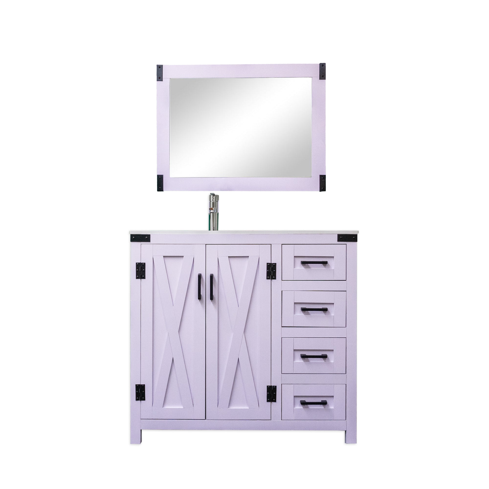 Salerno 36-Inch White Lilac Bathroom Vanity Set with Cultured Marble Top & Mirror - 36W x 21.5D x 33.5H - Perfect for Modern Master Bath or Guest Bathroom Remodel