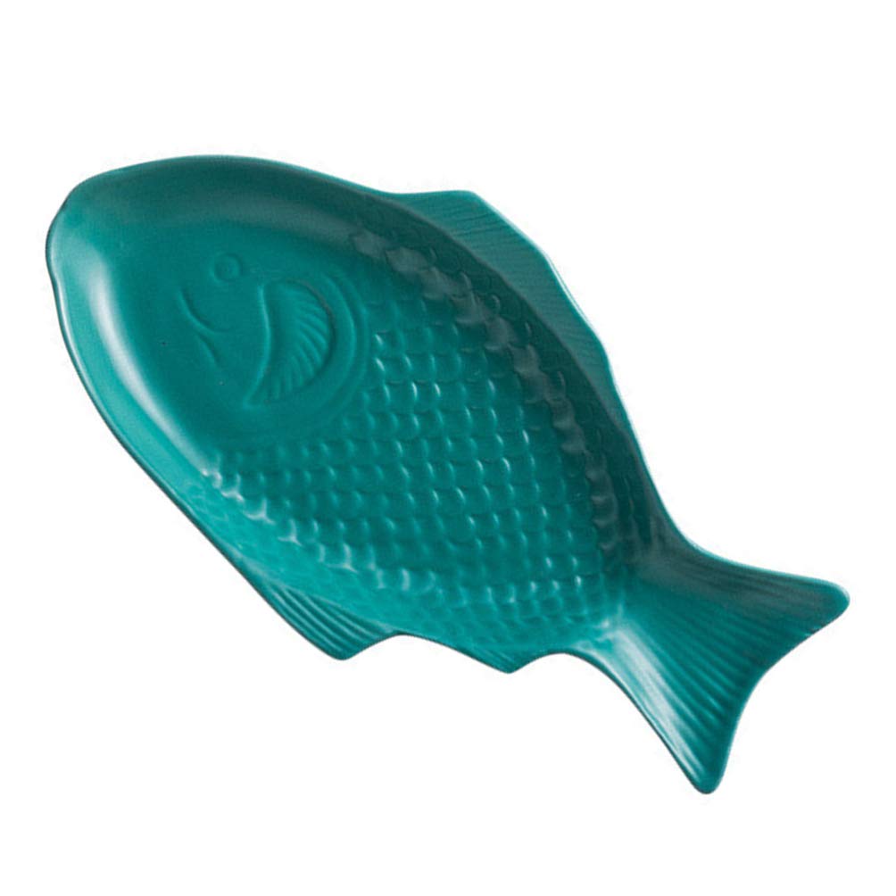 DOITOOL Small Fish Shaped Ceramic Plates - 11 Inch Green Decorative Appetizer Dishes, Creative Serving Platter for Snacks, Sushi, Desserts - Perfect for Home Dining, Restaurants & Party Decor