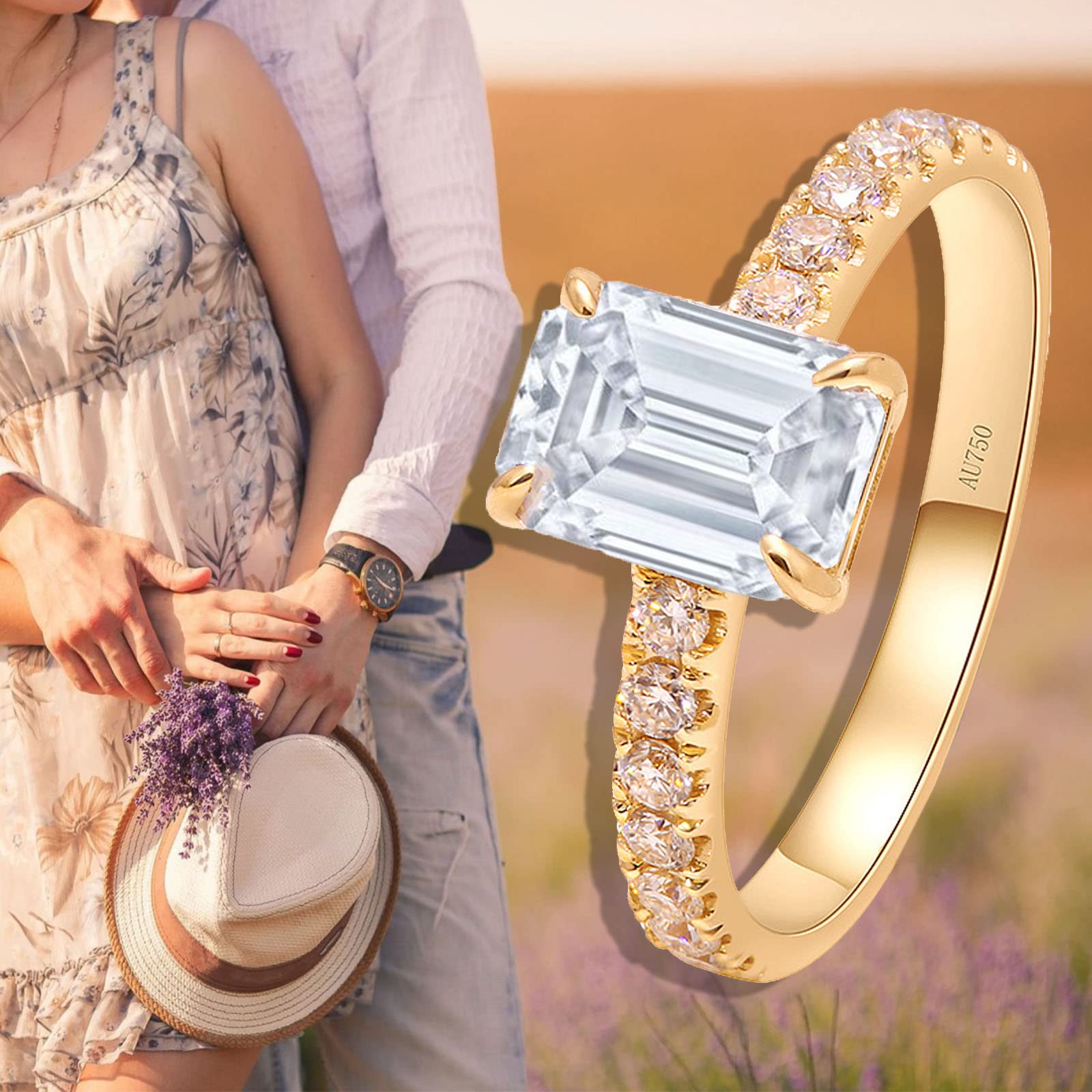 14K 18K Solid Gold Emerald Engagement Ring for Women, Personalized Moissanite Promise Wedding Band - Perfect for Proposals, Anniversaries & Special Occasions