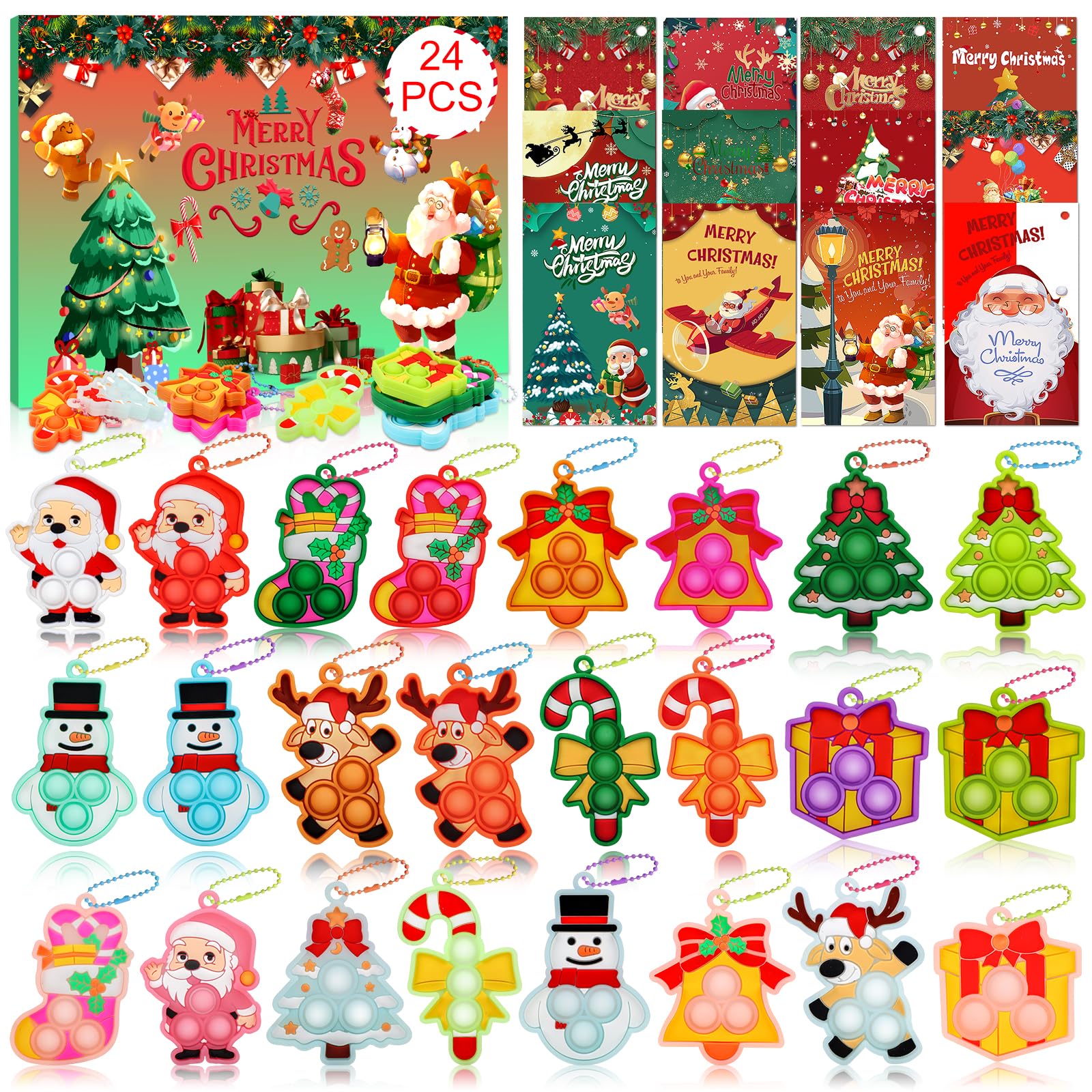 Christmas Pop Fidget Toys for Kids - 24 Pack Bulk Stocking Stuffers & Party Favors, Sensory Stress Relief Toys for Classroom Gifts, Holiday Goodie Bag Fillers (Great for Christmas Parties & School Events)