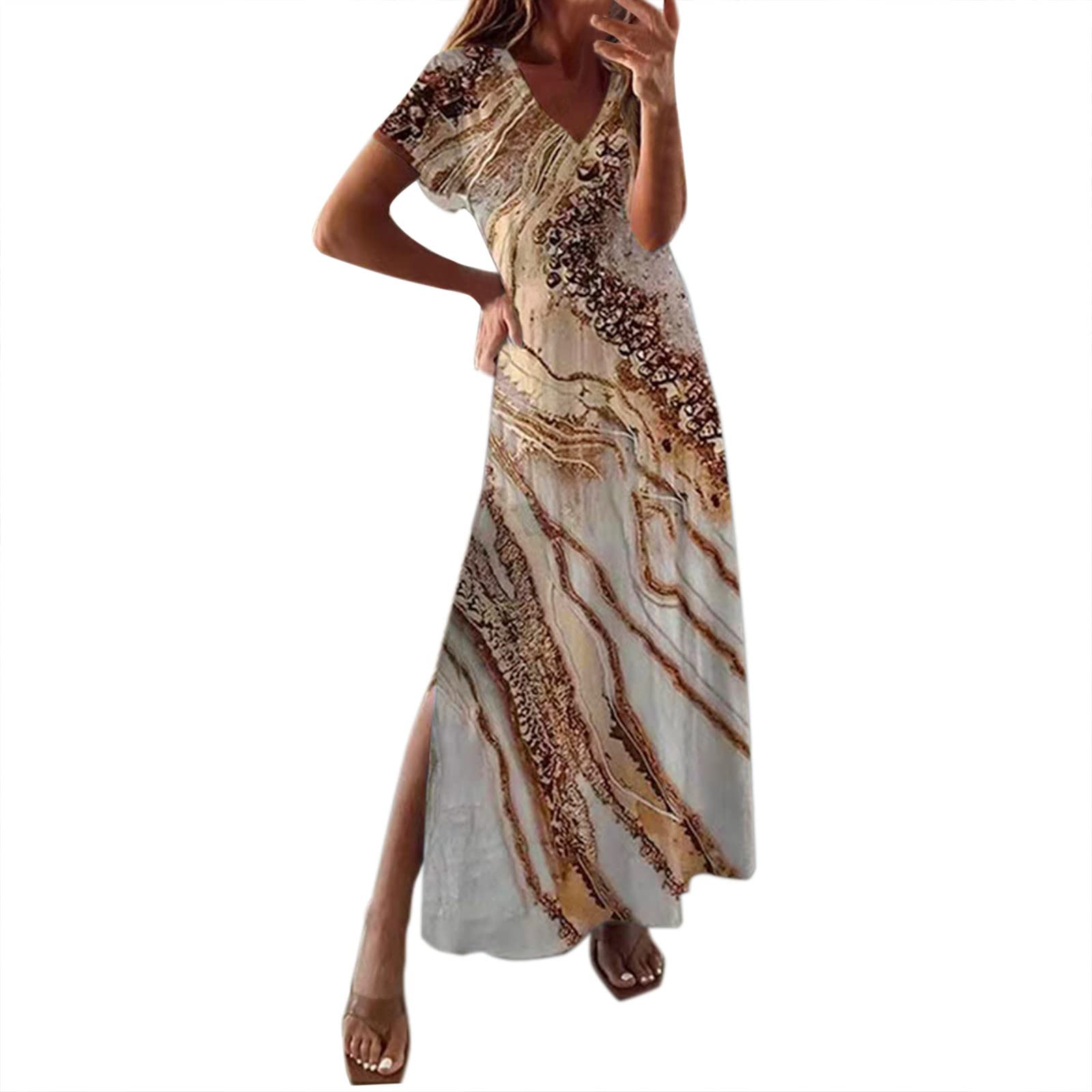 Women's Summer Maxi Dress 2022 - Floral Print Casual Loose Dress with Slit & Short Sleeve | Perfect for Beach Vacation, Outdoor Parties & Spring Summer Fashion