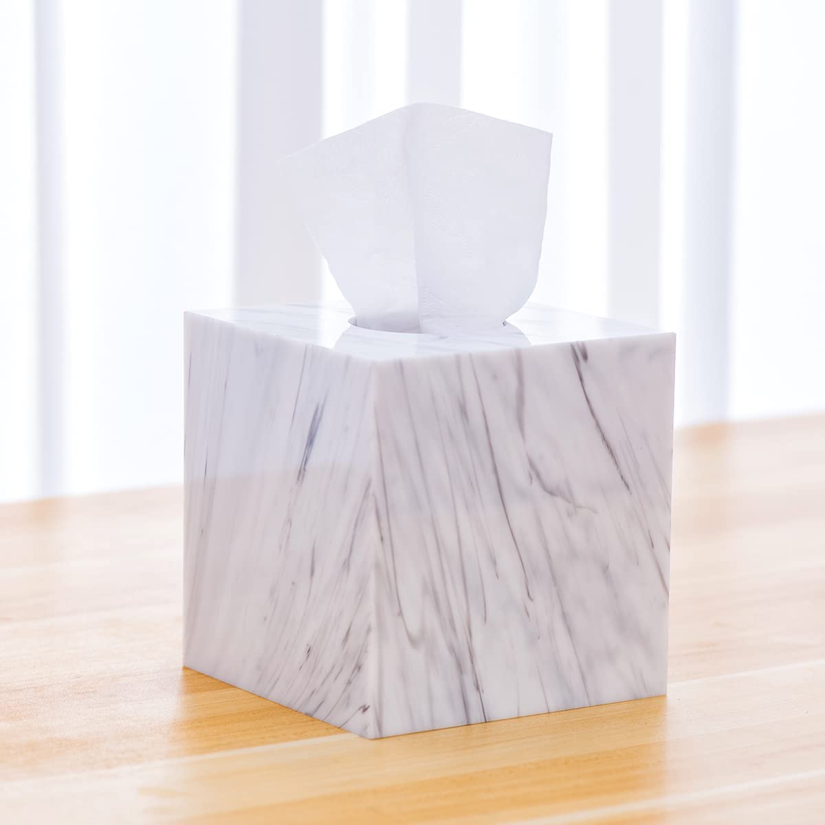 Marble Square Tissue Box Cover Holder - Elegant Bathroom Vanity & Nightstand Decor for Living Room, Bedroom - Toilet Paper Organizer with Decorative Design (Marble Pattern, Square Shape) - Perfect for Home, Office & Hotel Decor