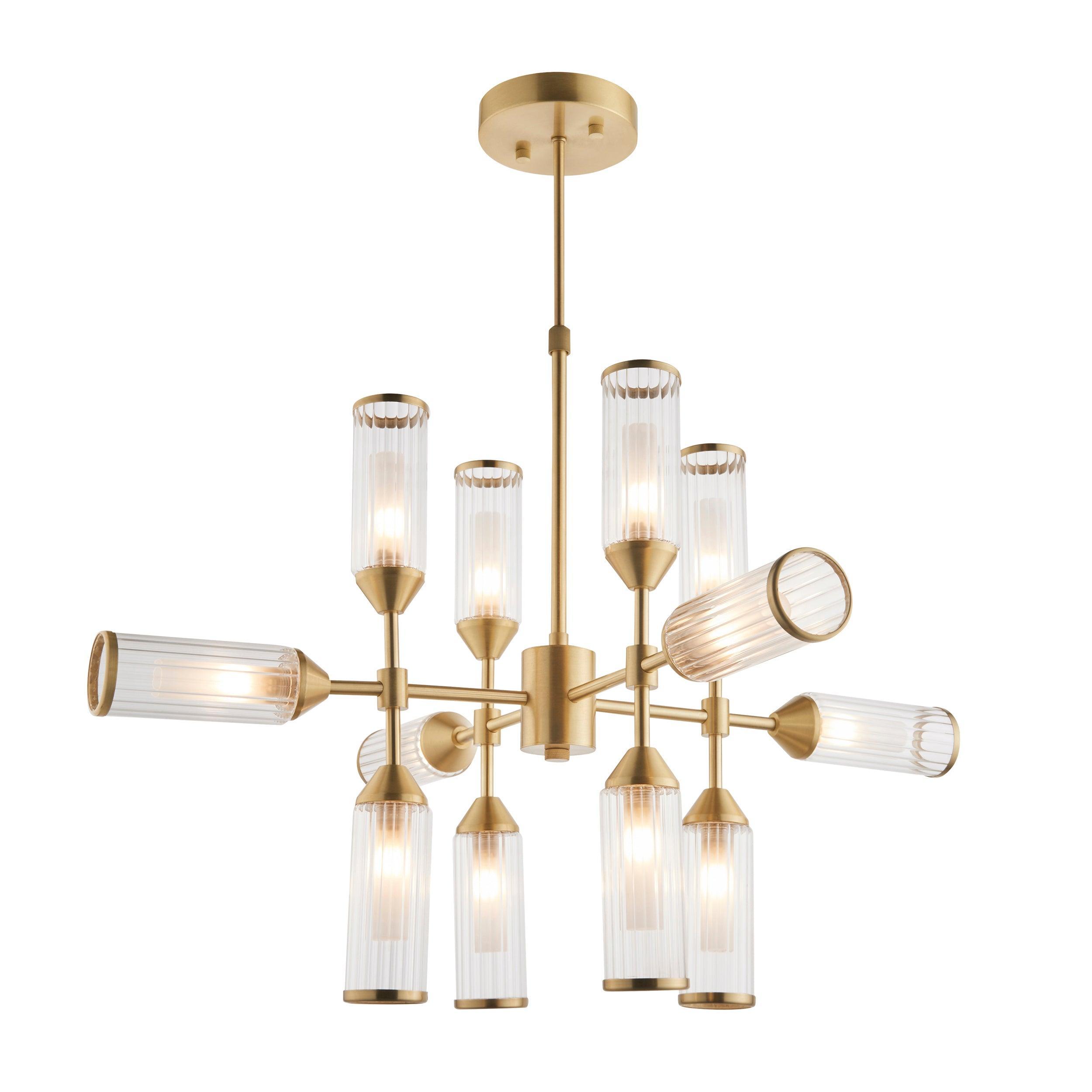 Belsize 12-Light Modern Pendant Ceiling Light with Ribbed Glass Shades - Perfect for Dining Room, Kitchen Island & Living Room Lighting