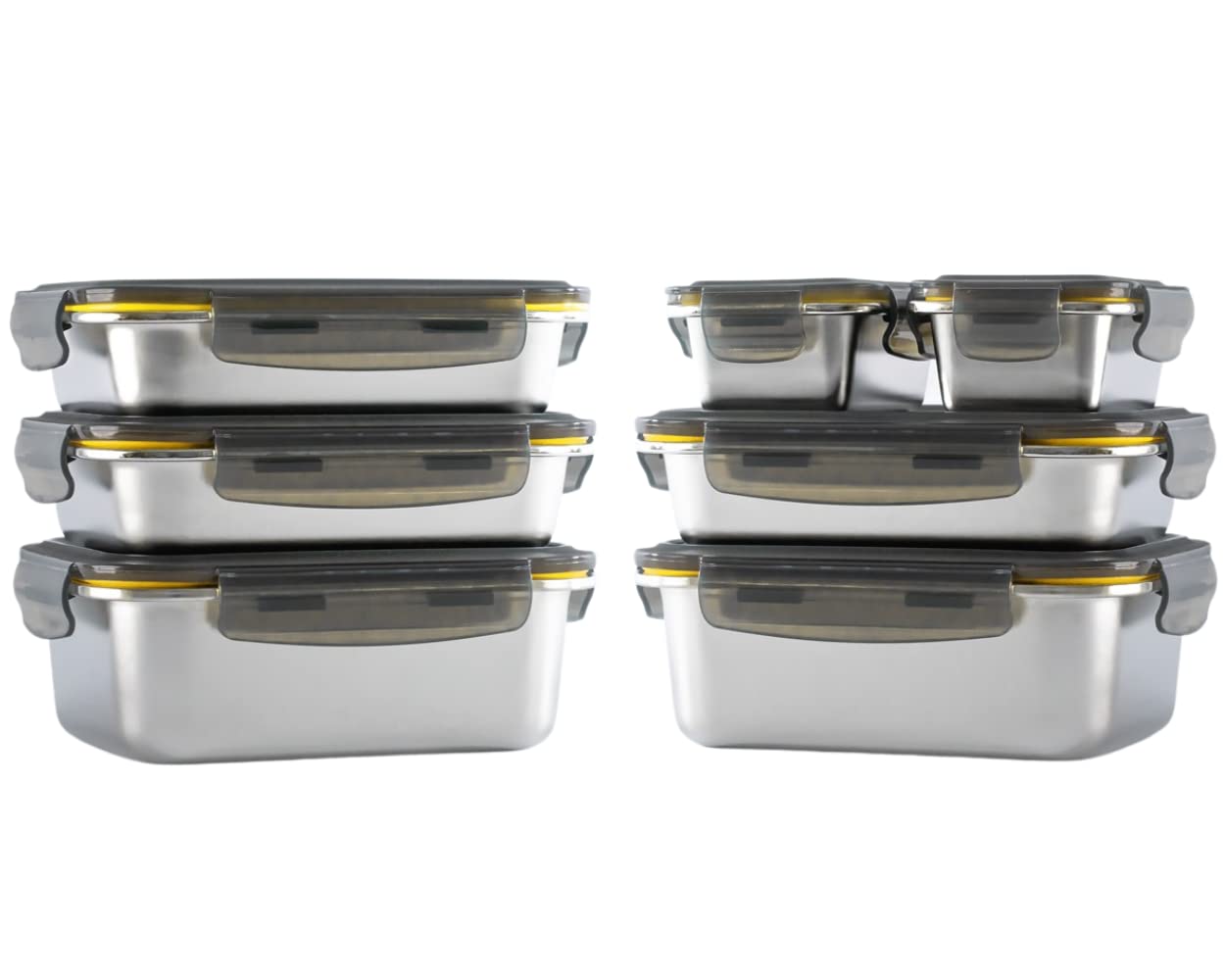 PIKA - 7-Piece Airtight Stainless Steel Food Storage Containers Set - Microwave, Oven & Freezer Safe - Perfect for Meal Prep, Batch Cooking & Leftovers Storage - Ideal for Home, Office & Picnic Use