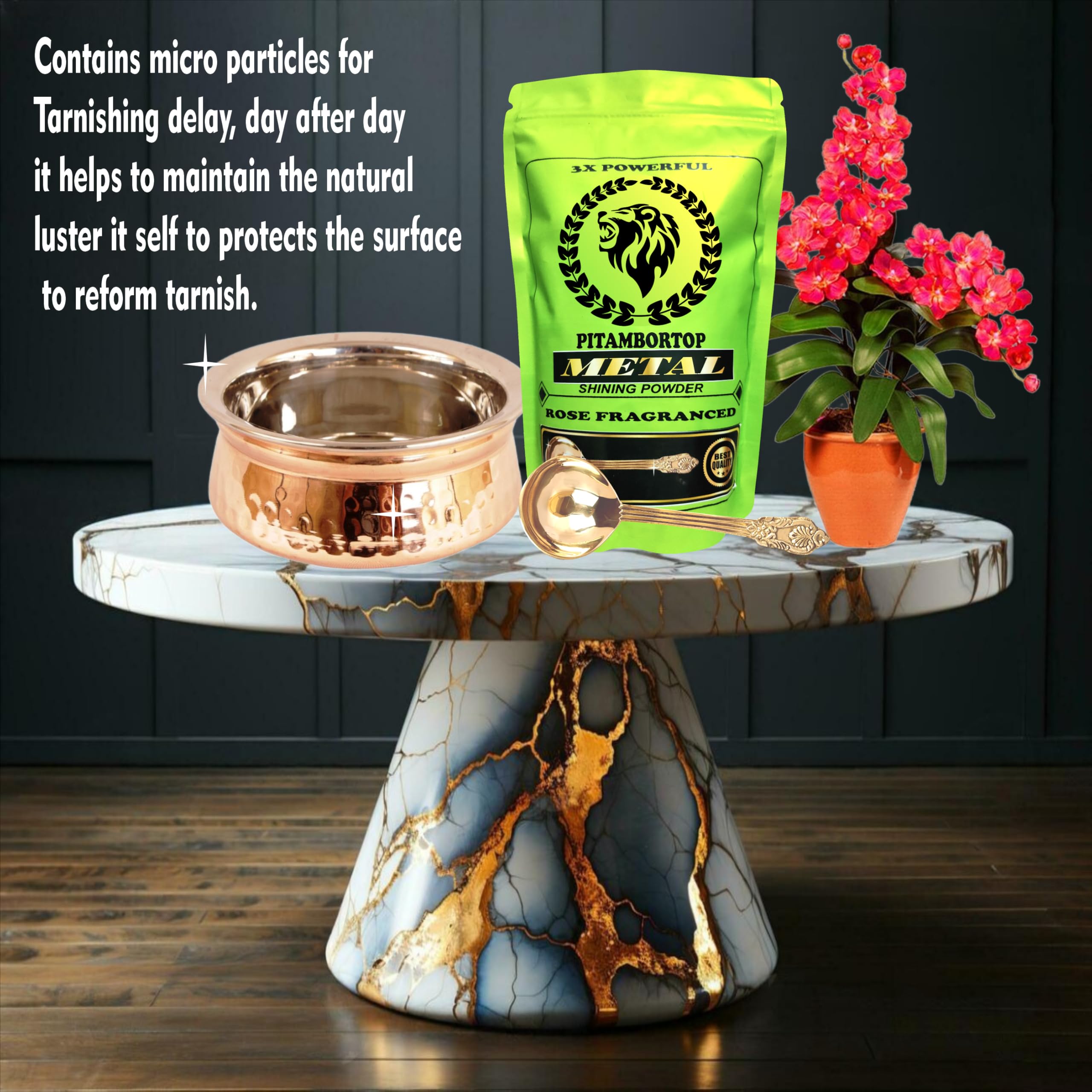Pitambortop Pitambari Shining Powder - Metal Polish for Brass, Bronze, Copper, Aluminum, Steel & Silver | Restores Shine to Jewelry, Utensils & Decorative Items
