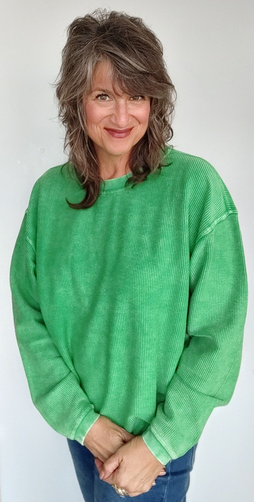 Kelly Green Cotton Corded Crewneck Sweatshirt for Men - Soft & Comfortable Casual Wear for Everyday, Workout, and Outdoor Activities