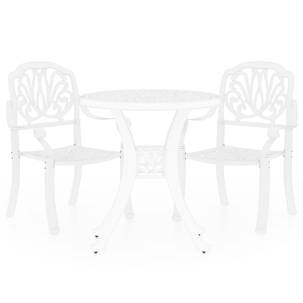 vidaXL 3-Piece Bistro Set - White Cast Aluminum Outdoor Table and Chairs for Balcony, Yard, Park | Industrial Style Patio Furniture for Relaxing & Entertaining