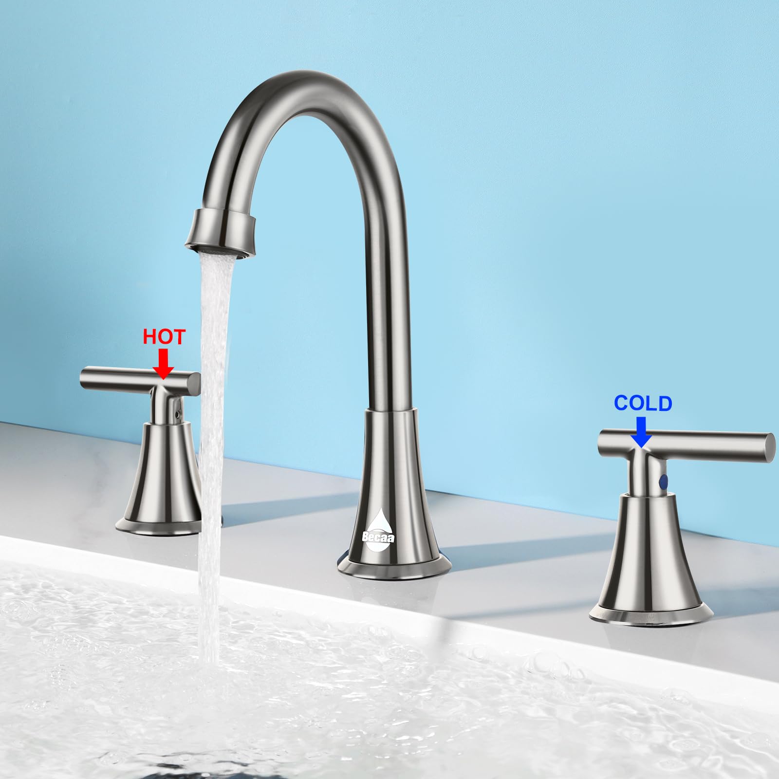 Stainless Steel Bathroom Sink Faucet with Pop-up Drain - for Vanity & Lavatory Use