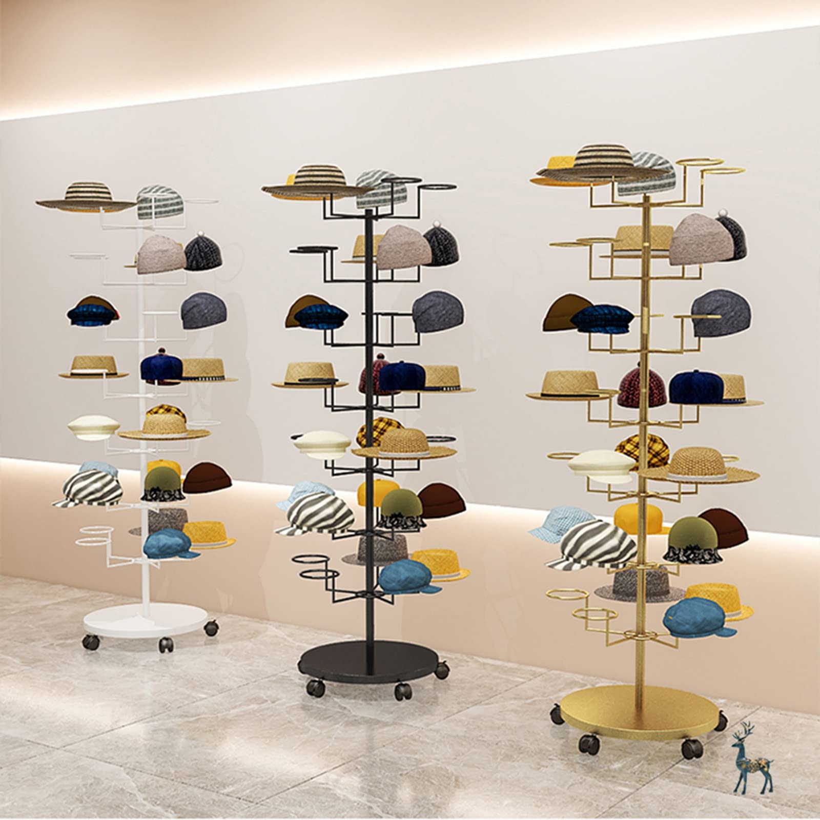 Freestanding Metal Hat Rack Stand with Wheels - Large Capacity Commercial Hat Organizer for Multiple Hats, Wigs, Cowboy & Baseball Caps - 6-Tier Gold Storage Solution for Retail Stores, Boutiques & Home Closet Organization