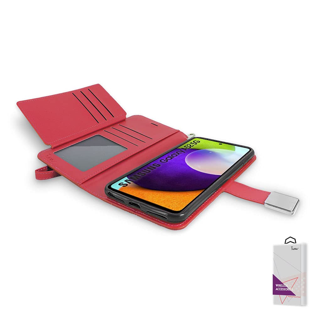 Premium Leather Wallet Case for Samsung Galaxy A02S with Tempered Glass Screen Protector - Double Card Slots & Extra Fold Design - Protective Phone Cover (Red) | Perfect for Business, Travel & Everyday Use