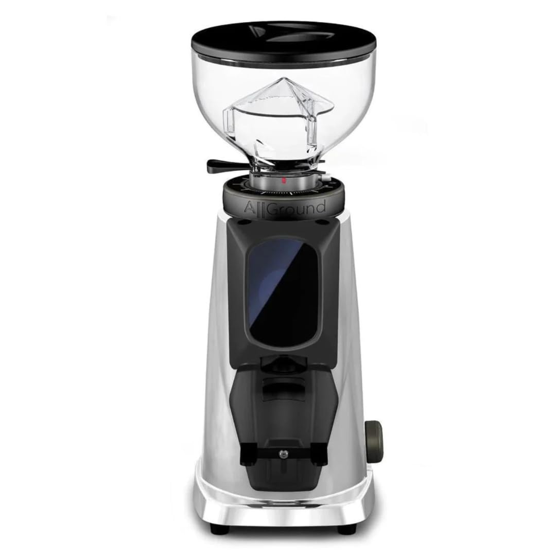 AllGround Sense Burr Coffee Grinder - 64mm Flat Dark T M340 Steel Burr, Electric Coffee Bean Grinder with Grind by Weight Technology (Chrome & Black) - Perfect for Home, Office, and Specialty Coffee Brewing