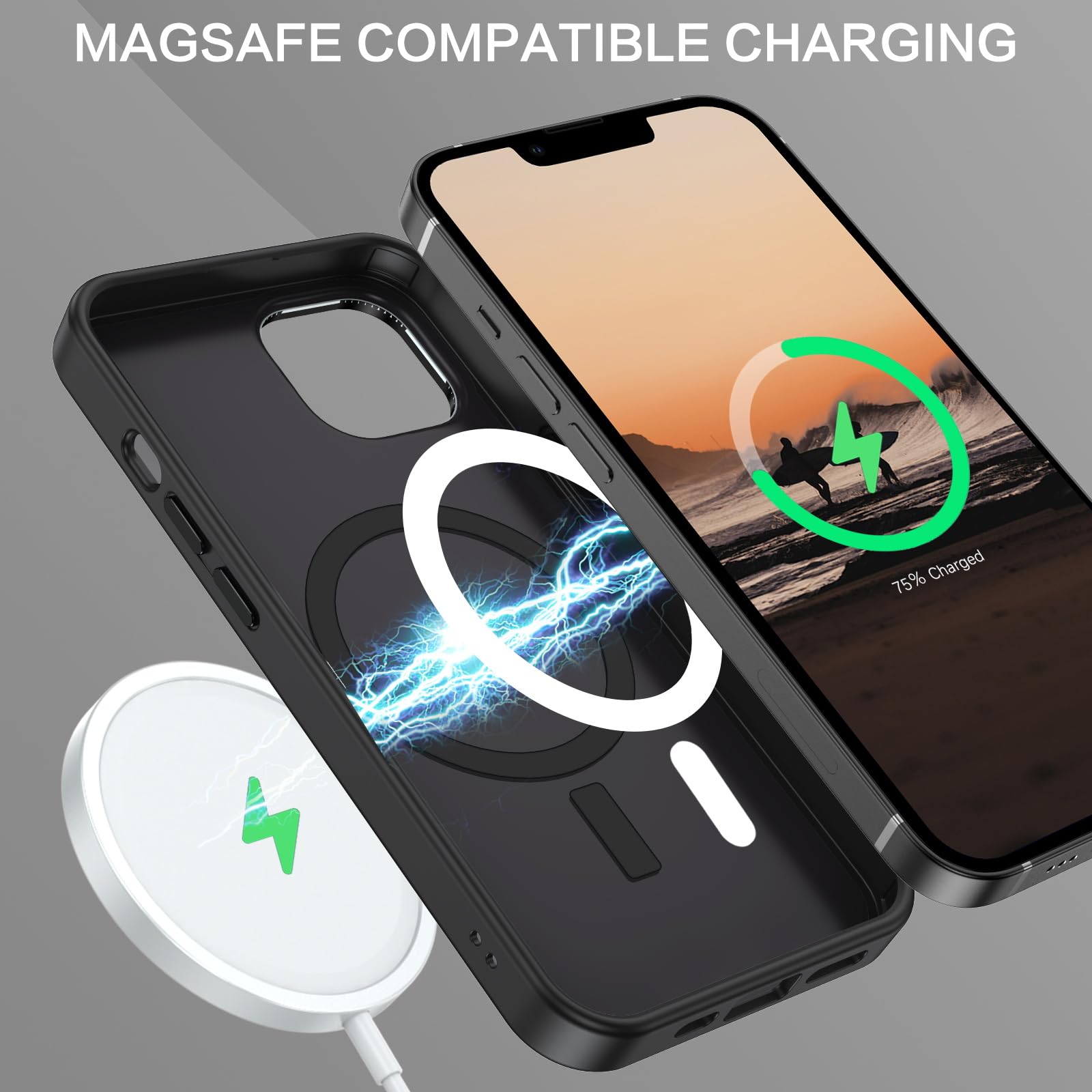 Magnetic iPhone 13/14 Case with Carbon Fiber - Slim Fit, Shockproof & MagSafe Compatible Protective Cover for Women & Men (6.1
