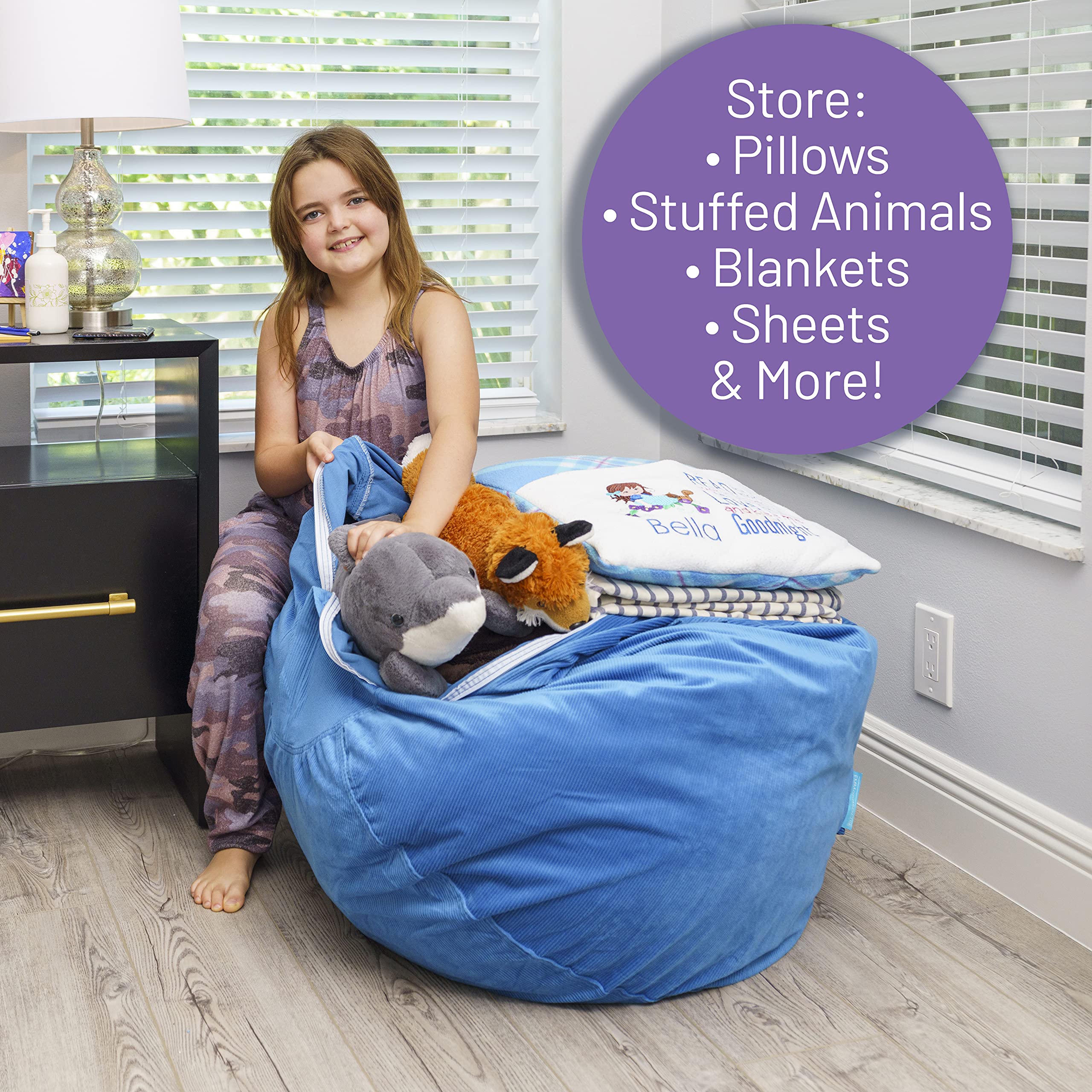 EMMandSOPHIE Stuffed Animal Storage Bean Bag Chair for Kids & Teens - Large Plush Toy Organizer with Washable Cover - Perfect for Bedroom, Playroom, and Nursery Decor